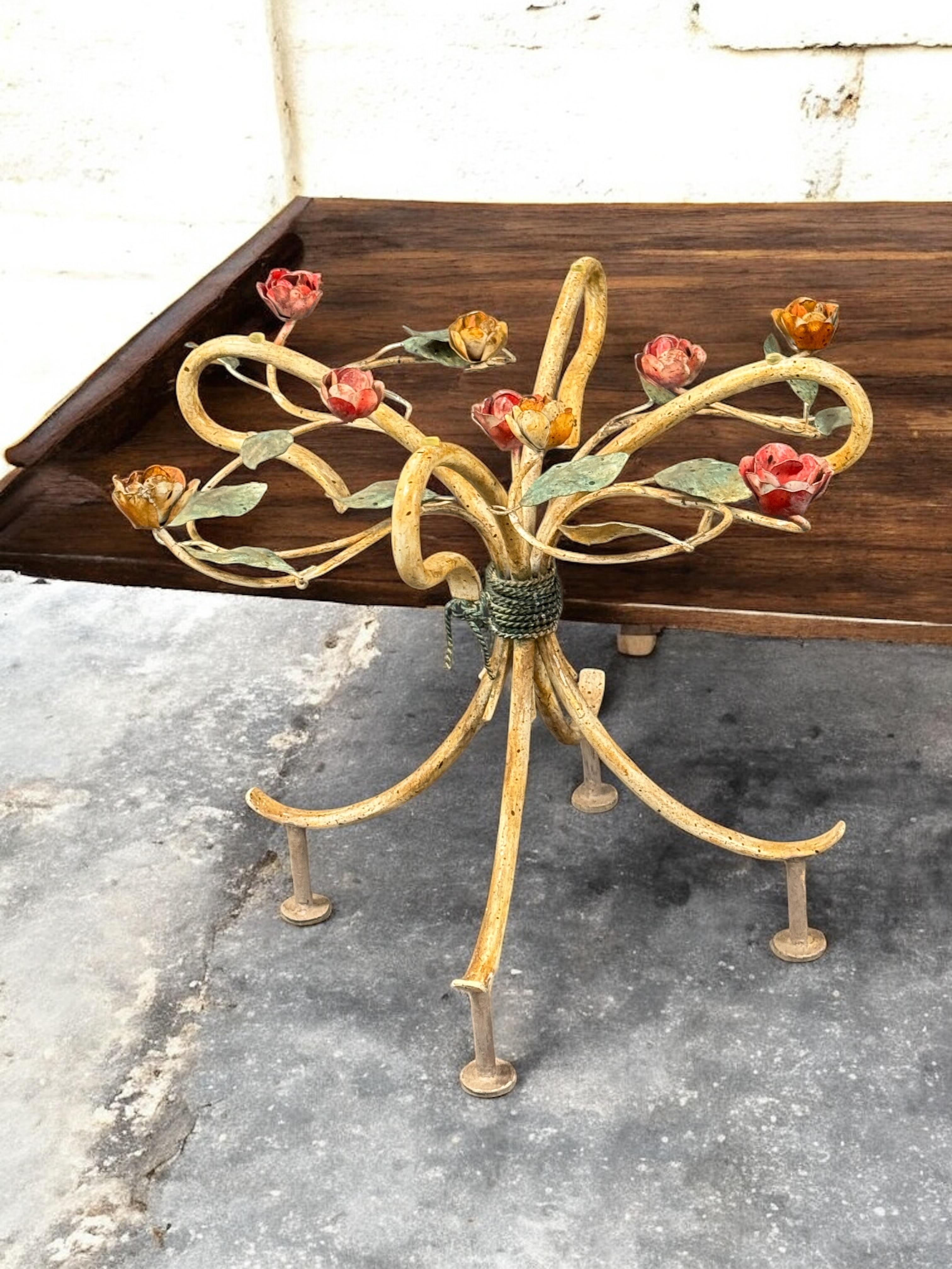 Italian Hollywood Regency Florentine Rose Flower Side Table Base, 1960s For Sale 7