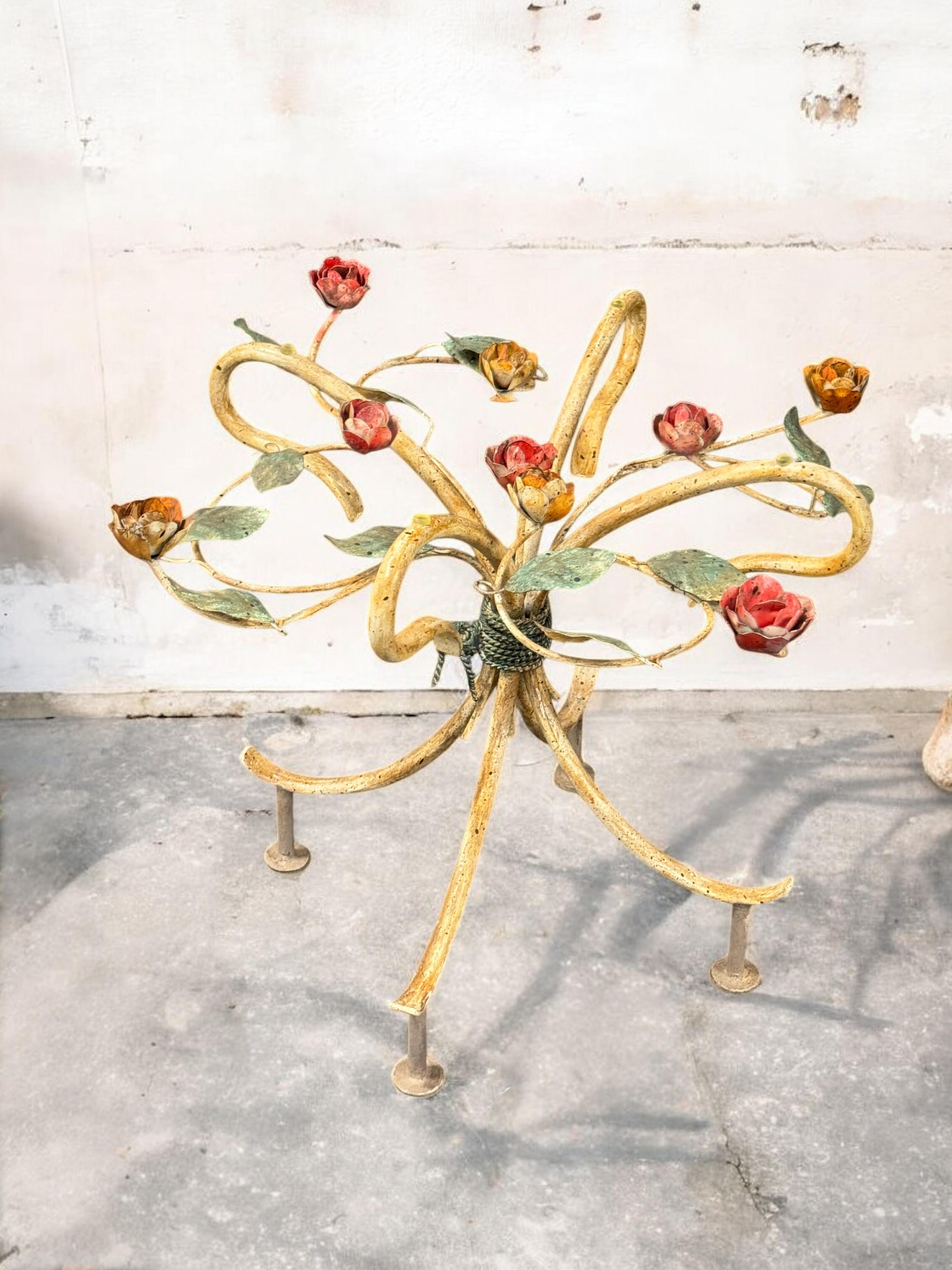 Italian Hollywood Regency Florentine Rose Flower Side Table Base, 1960s For Sale 8