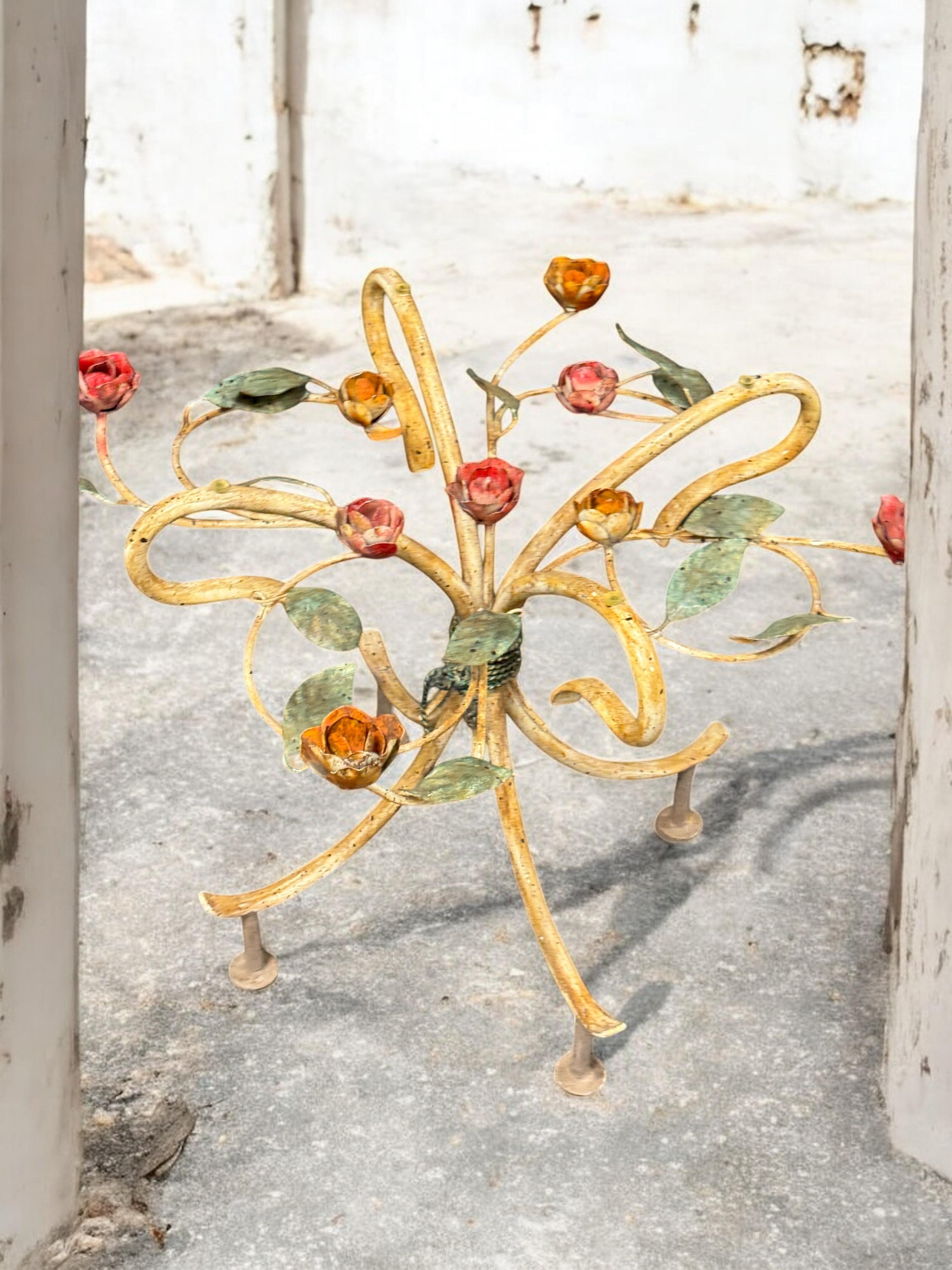 Italian Hollywood Regency Florentine Rose Flower Side Table Base, 1960s For Sale 9