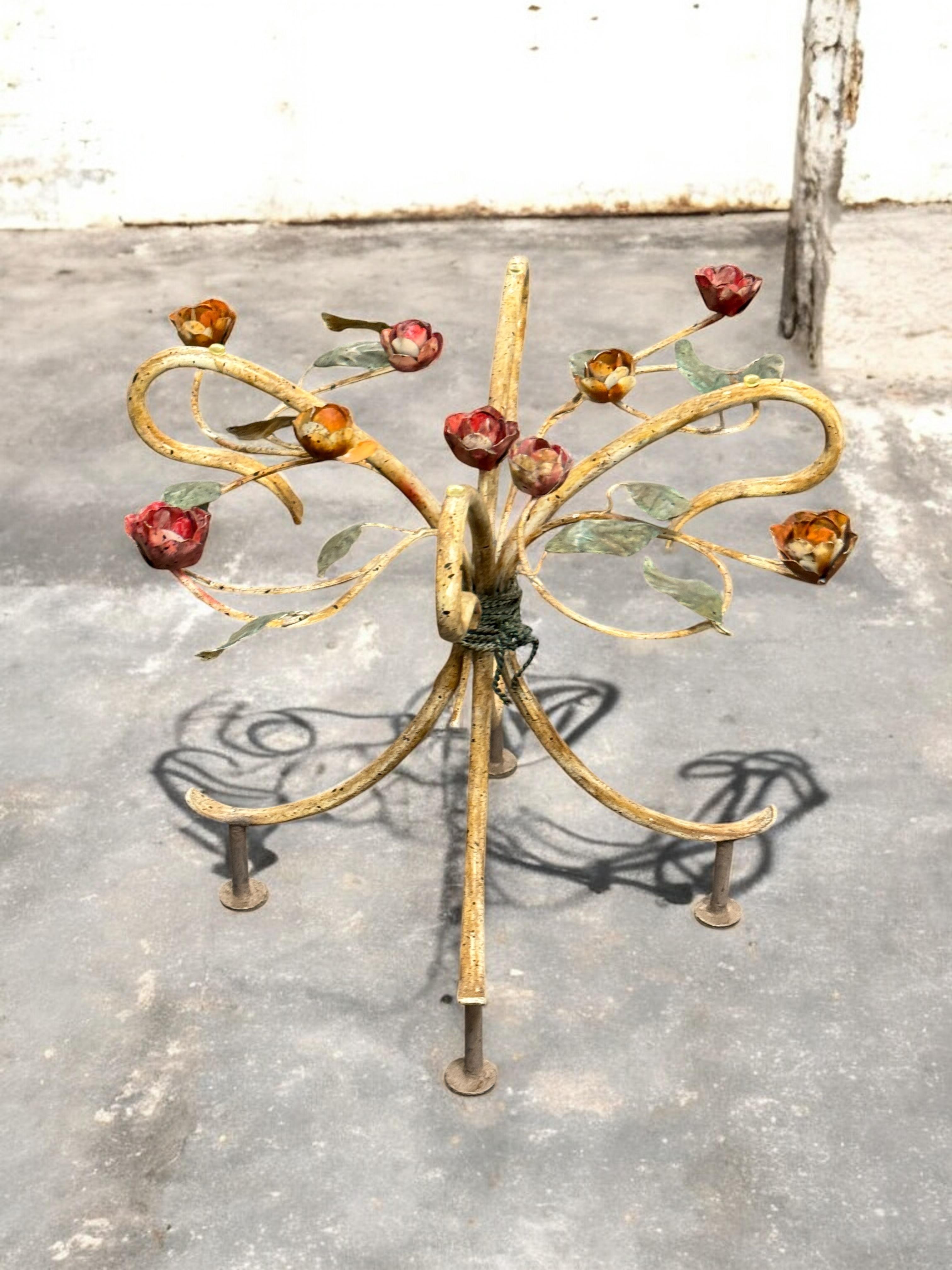 Italian Hollywood Regency Florentine Rose Flower Side Table Base, 1960s For Sale 10