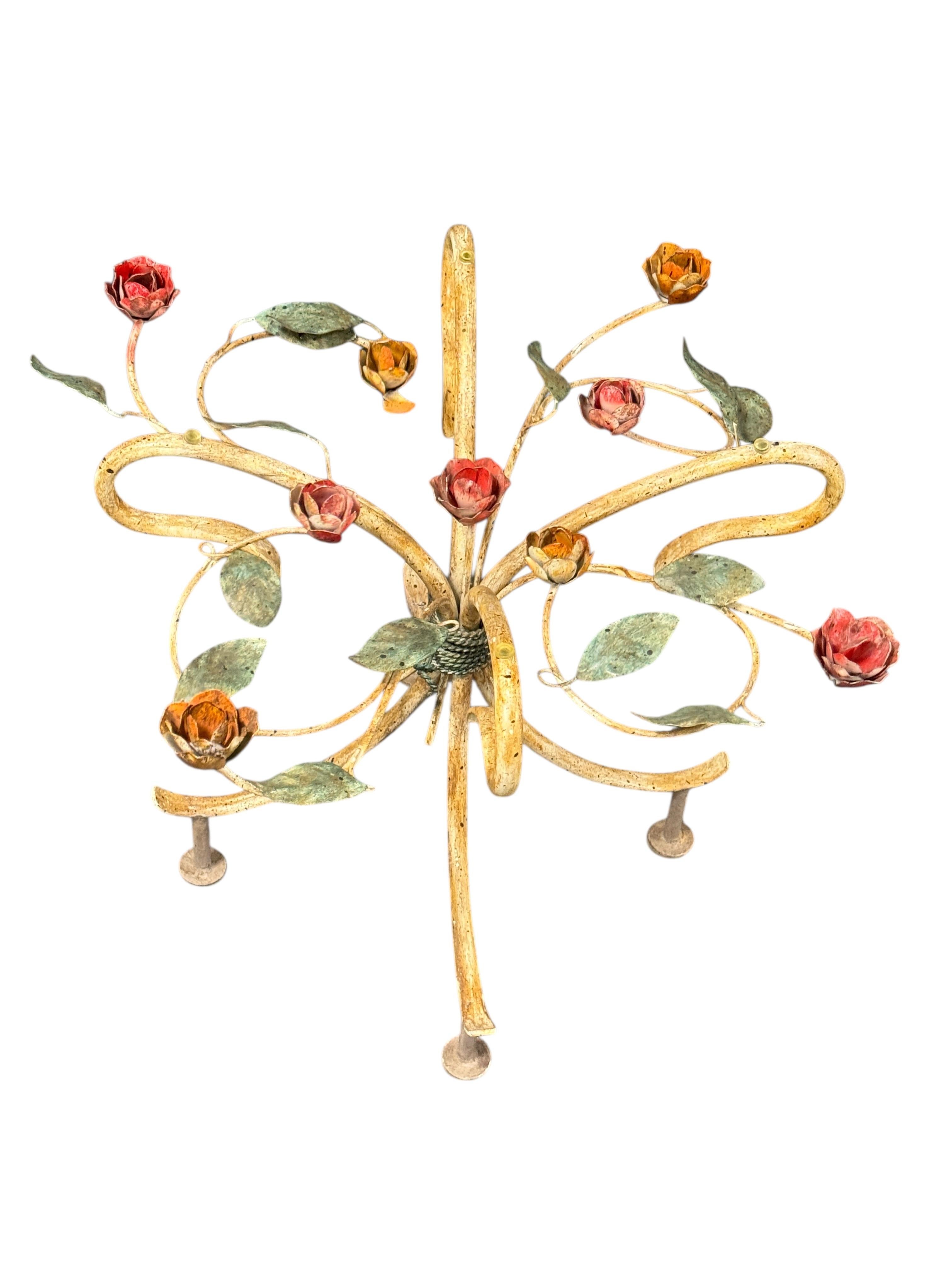 Offered is this beautiful Hollywood Regency multicolored rose flower accent table base. Made in Italy, attributed to Banci Firenze. Found at an Estate Sale und is sure a nice addition to any room. It shows the luxury design of the Hollywood regency