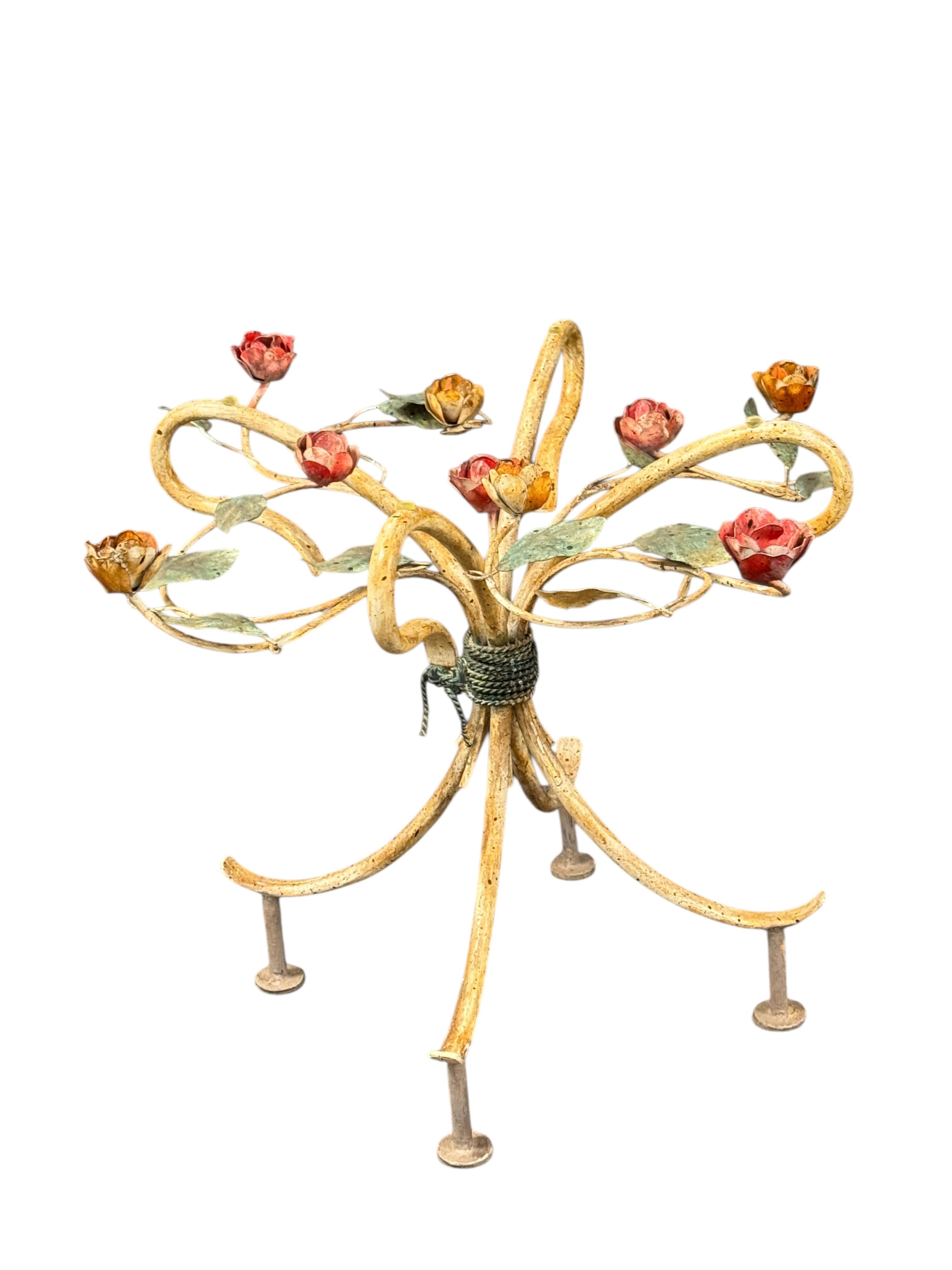 Italian Hollywood Regency Florentine Rose Flower Side Table Base, 1960s In Good Condition For Sale In Nuernberg, DE