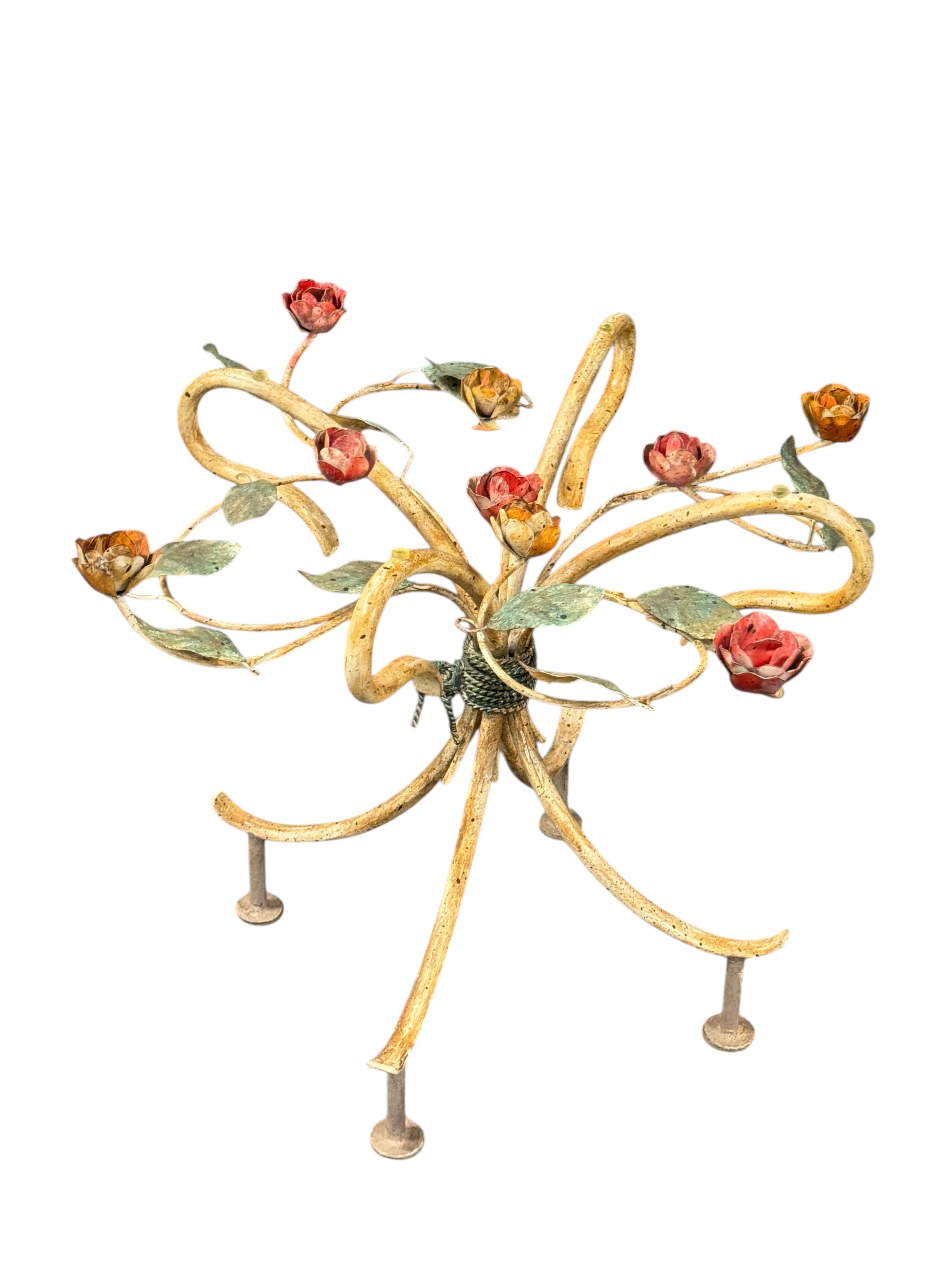Mid-20th Century Italian Hollywood Regency Florentine Rose Flower Side Table Base, 1960s For Sale