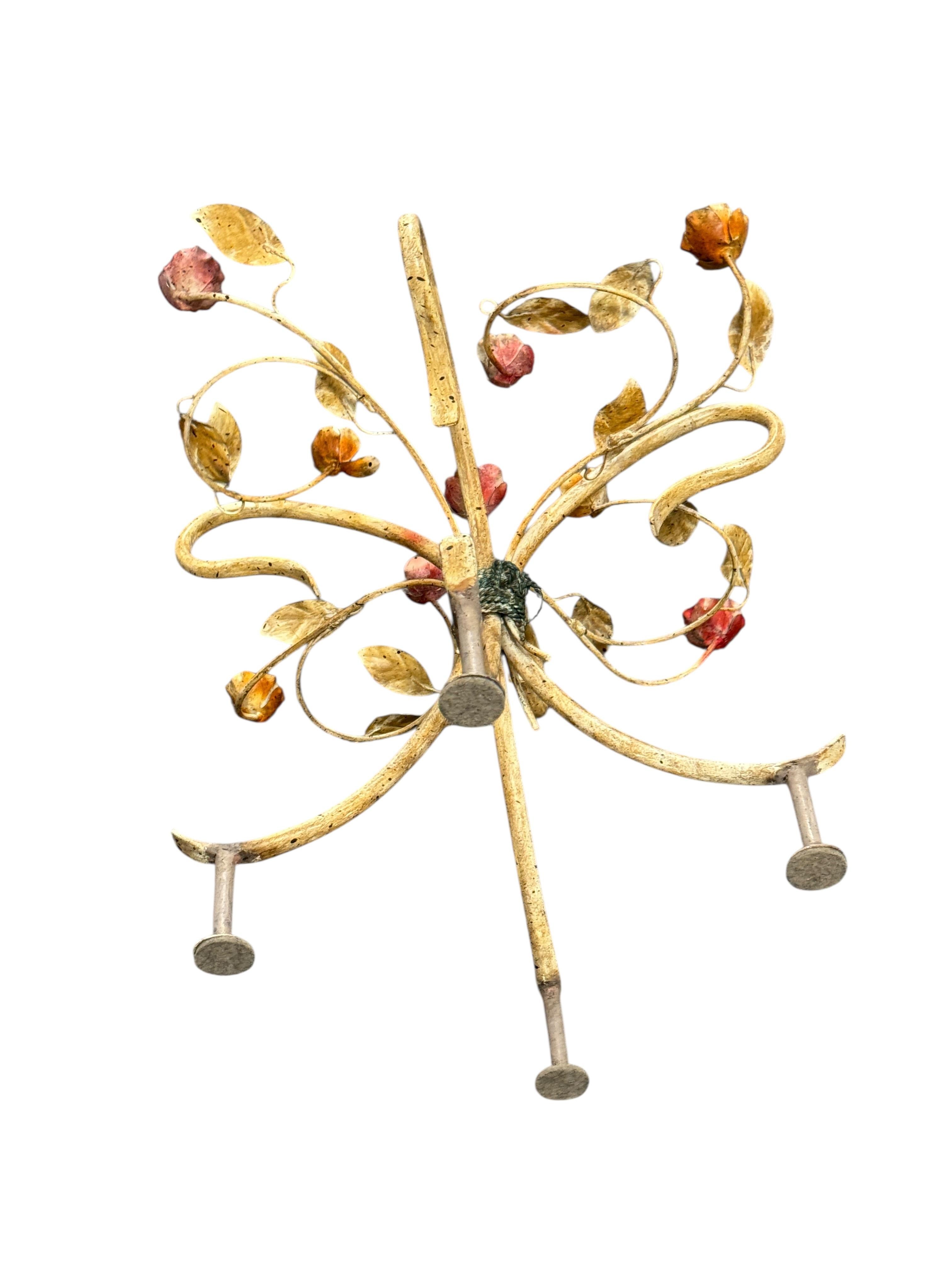 Italian Hollywood Regency Florentine Rose Flower Side Table Base, 1960s For Sale 1