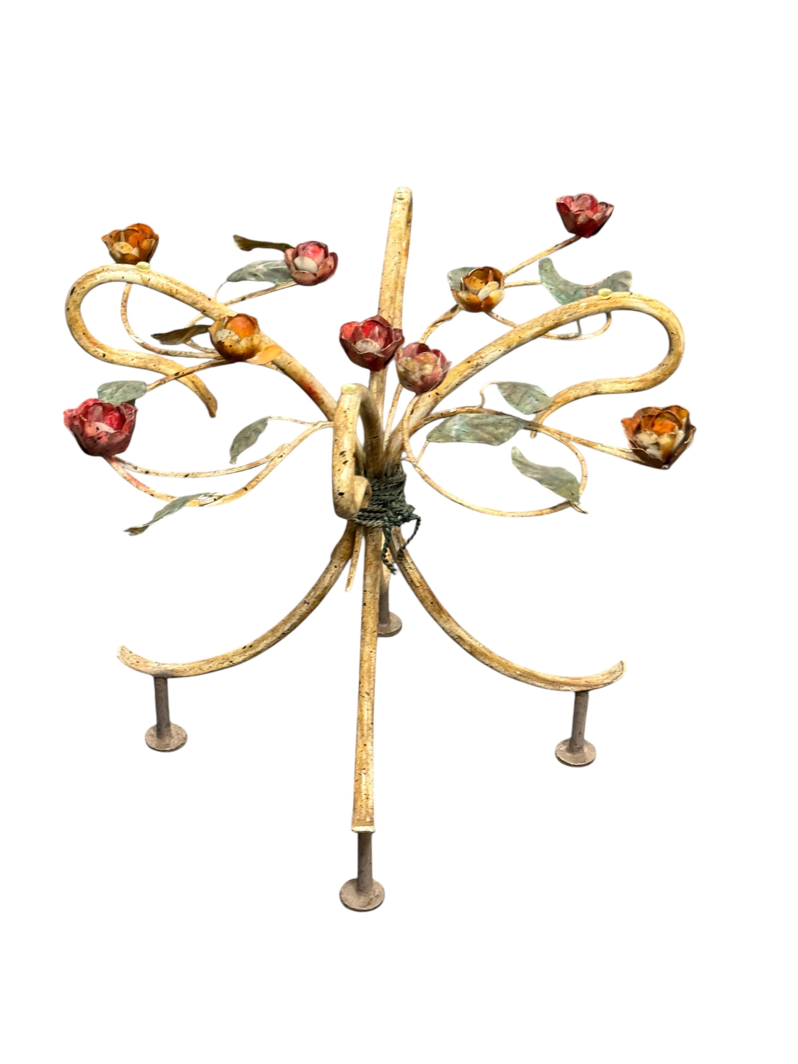 Italian Hollywood Regency Florentine Rose Flower Side Table Base, 1960s For Sale 2