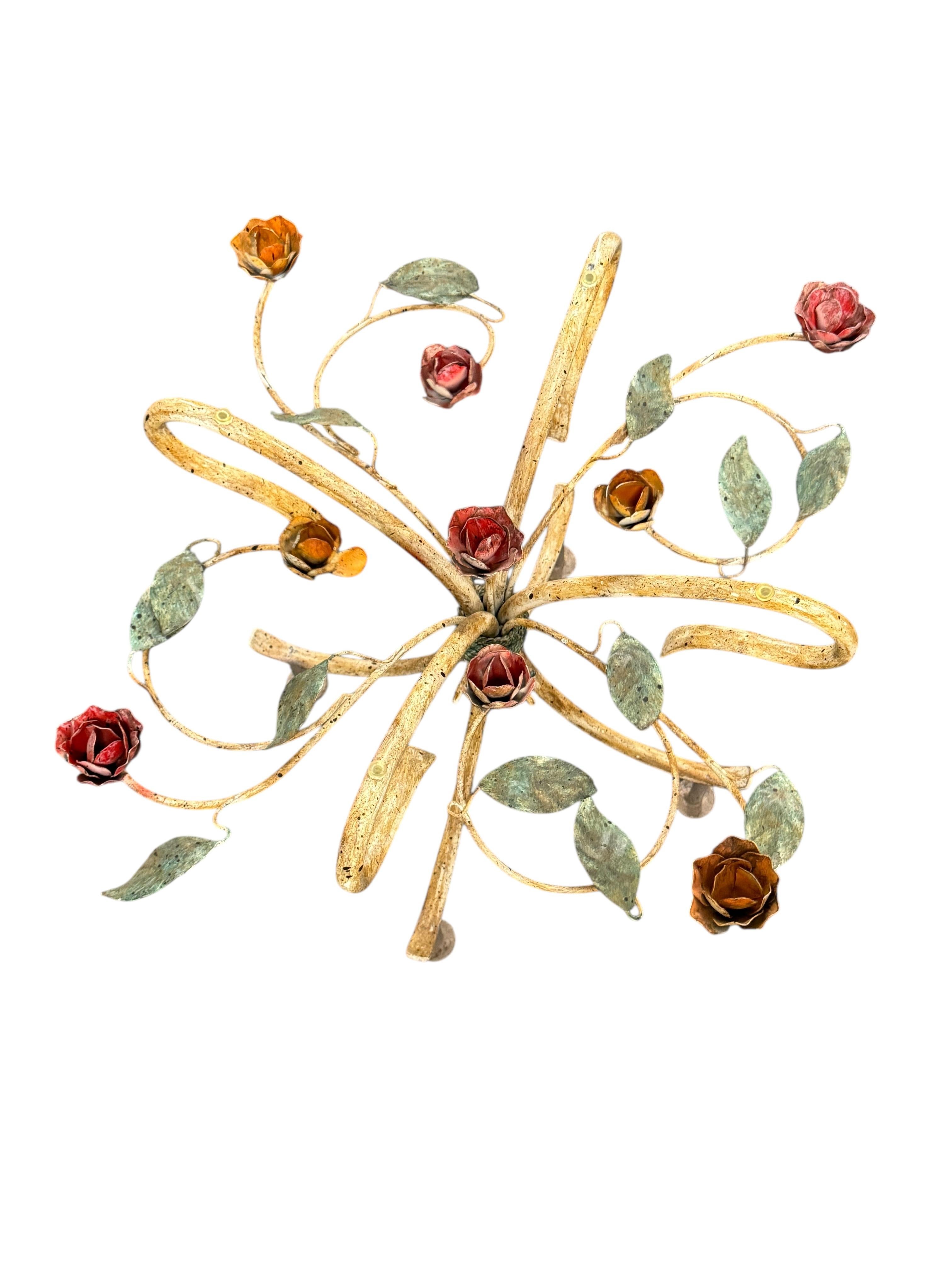 Italian Hollywood Regency Florentine Rose Flower Side Table Base, 1960s For Sale 3