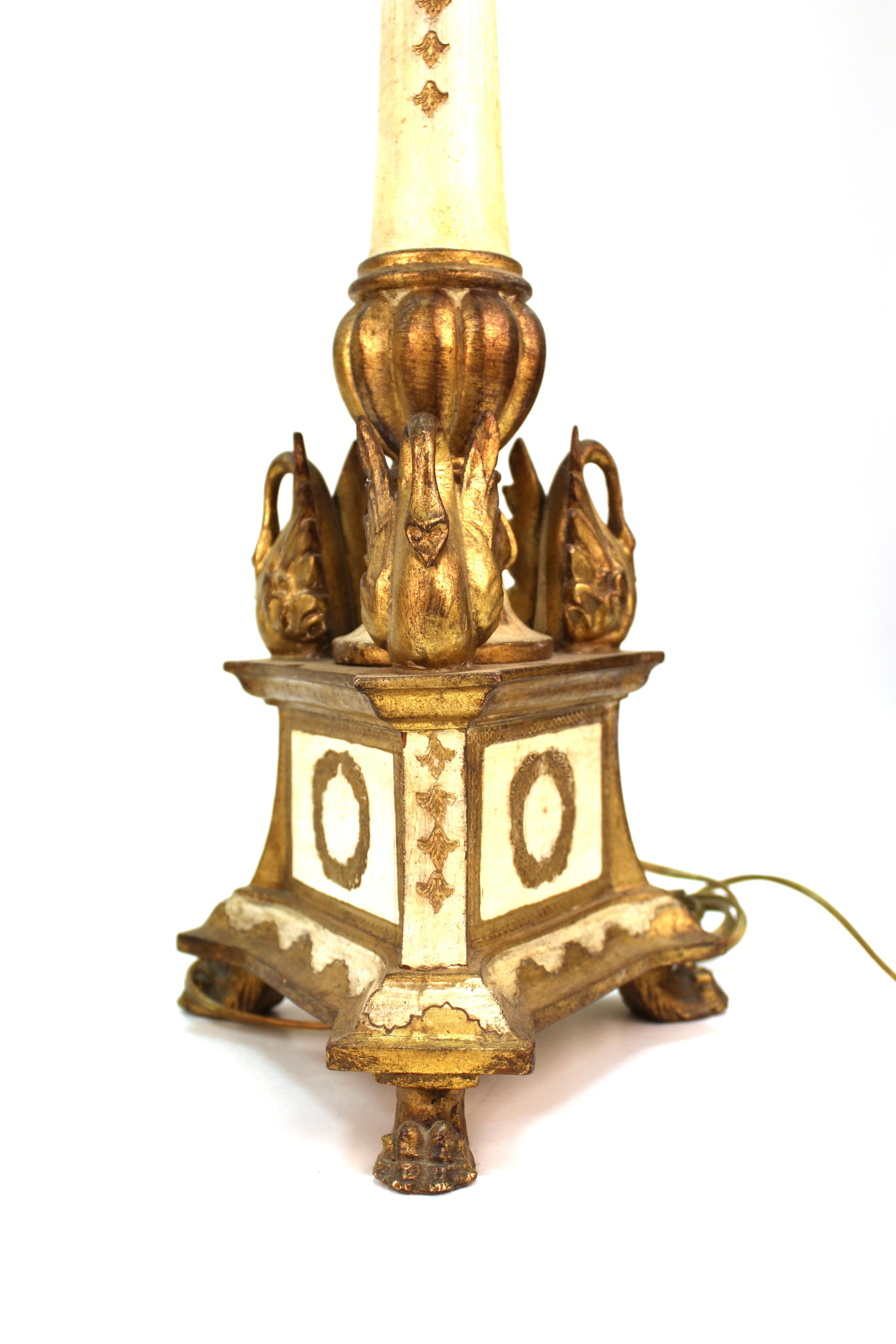 Italian Hollywood Regency Florentine Table Lamps with Swans 4