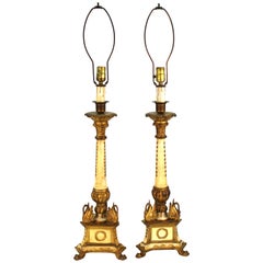 Italian Hollywood Regency Florentine Table Lamps with Swans