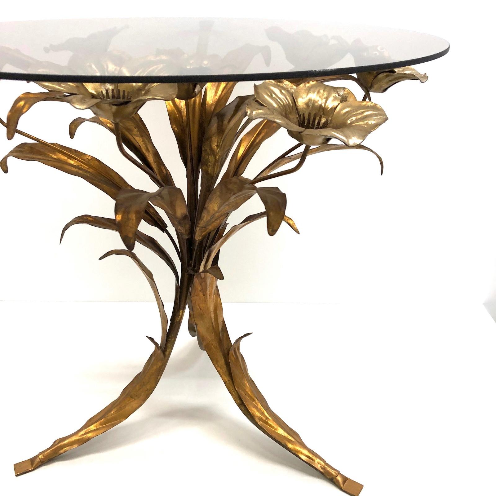 Mid-20th Century Italian Hollywood Regency Gilt and Silvered Rose Flower Table, 1960s