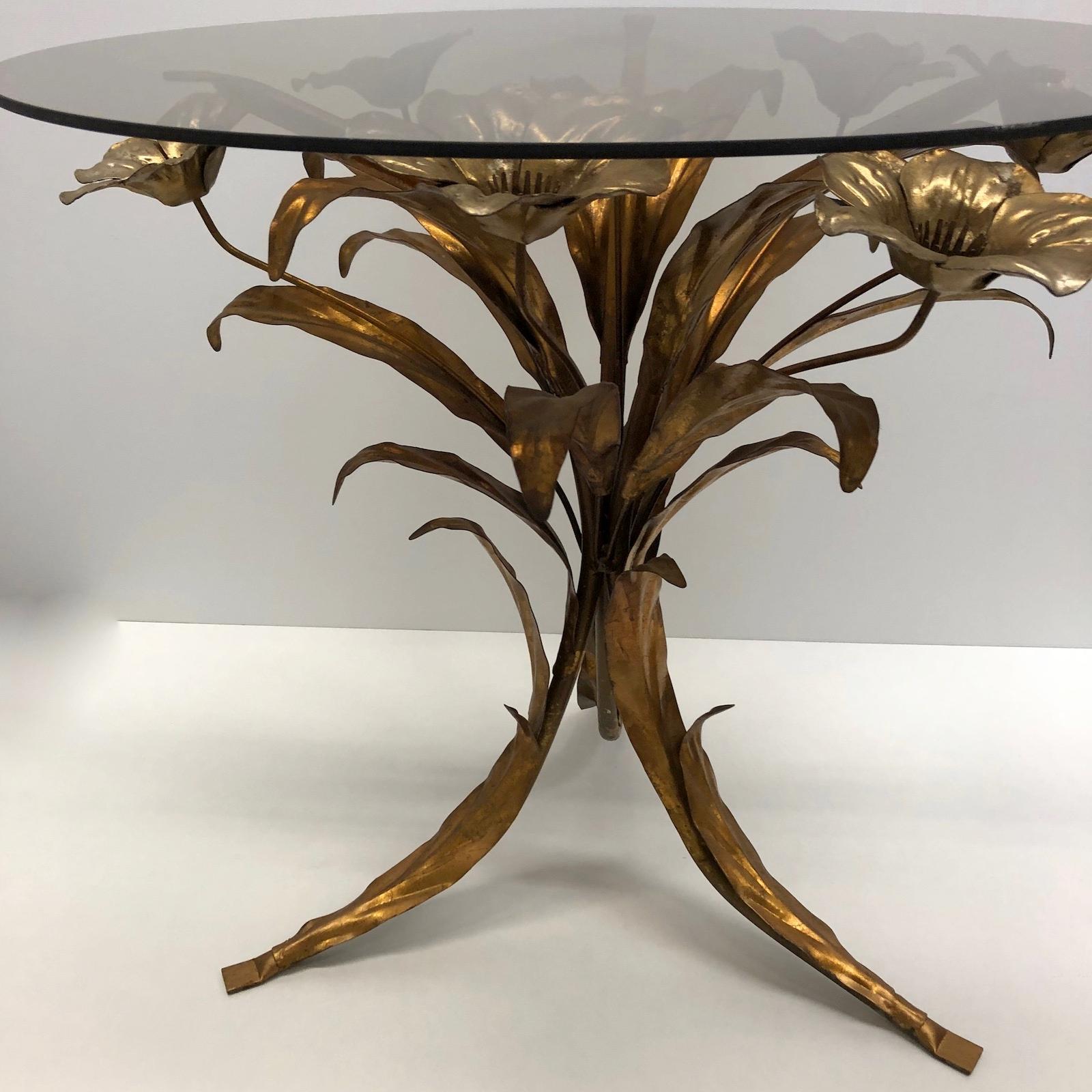 Metal Italian Hollywood Regency Gilt and Silvered Rose Flower Table, 1960s