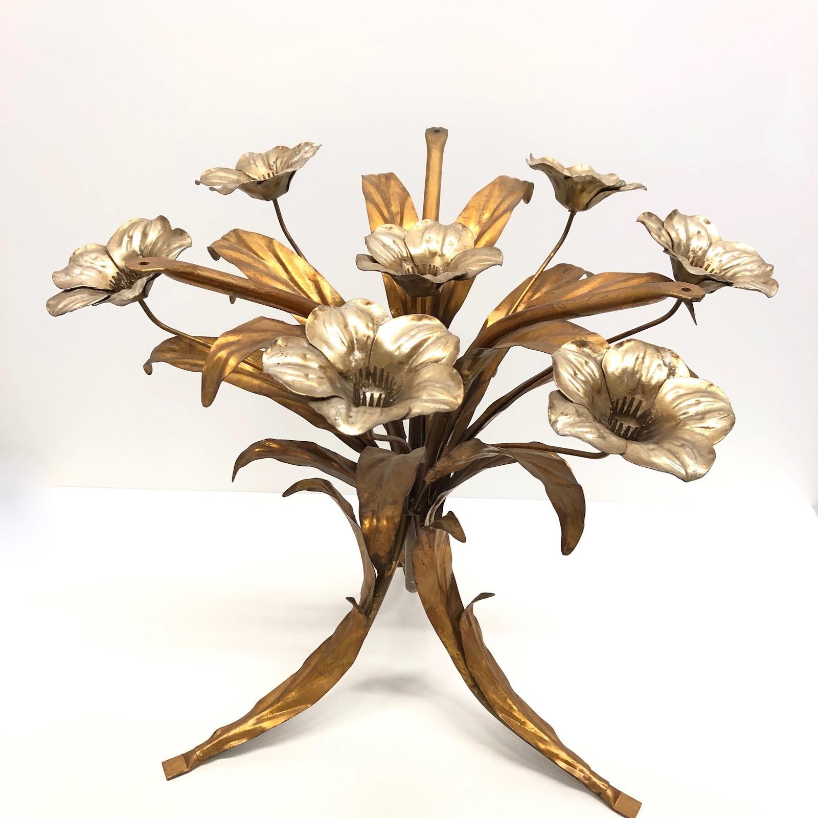 Italian Hollywood Regency Gilt and Silvered Rose Flower Table, 1960s 1