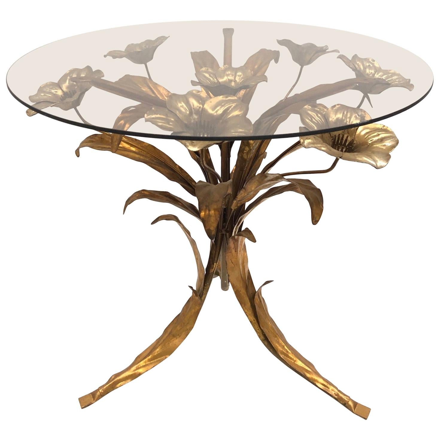 Italian Hollywood Regency Gilt and Silvered Rose Flower Table, 1960s