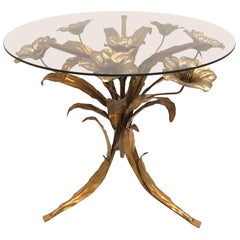 Italian Hollywood Regency Gilt and Silvered Rose Flower Table, 1960s