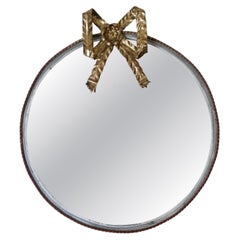 Italian Hollywood Regency Gilt Bow Round Wall Mirror, circa 1960