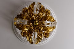 Italian Hollywood Regency Gilt Metal and Glass Flower Ceiling Light, 1970s