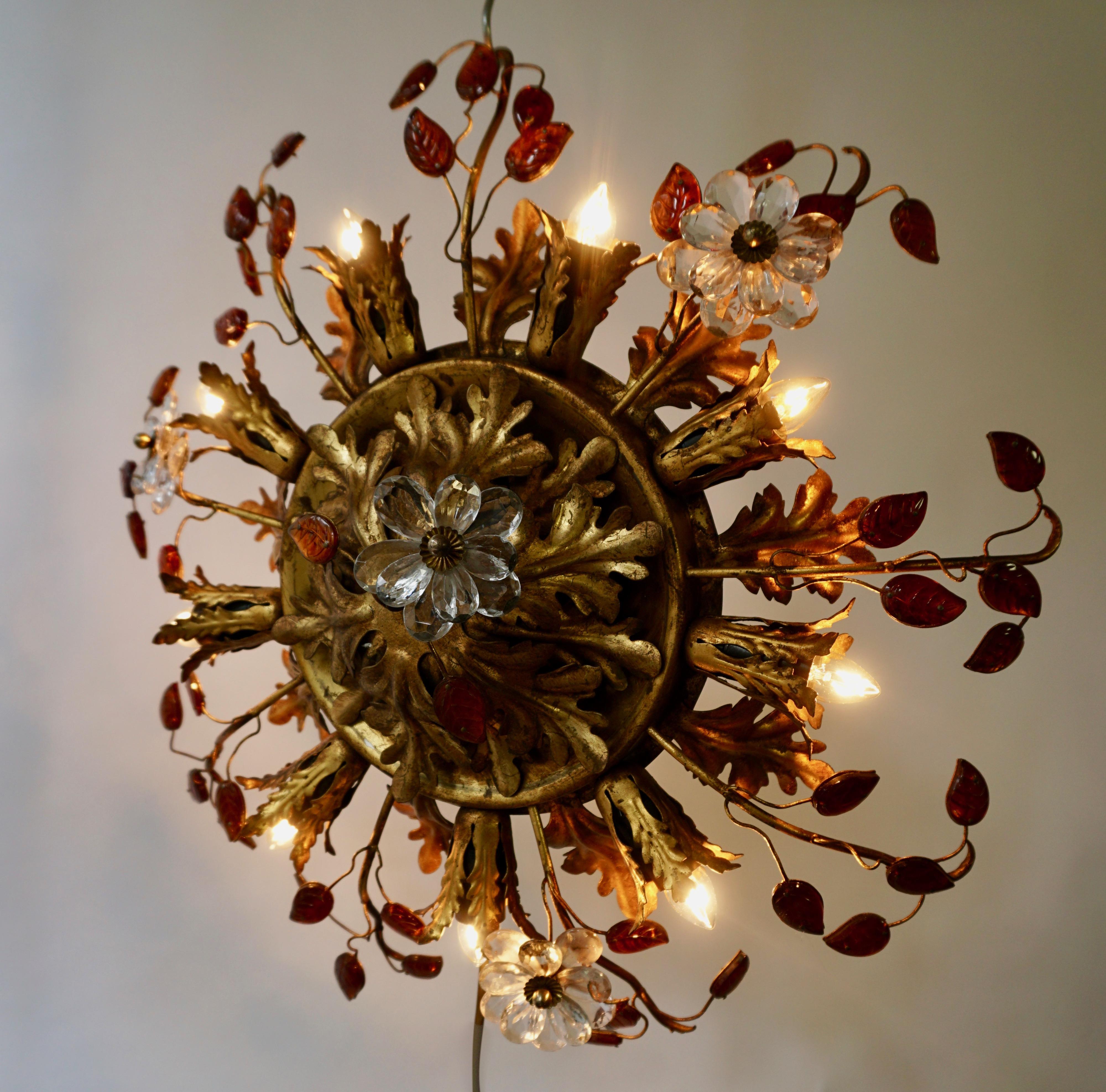 Italian Hollywood Regency Gilt Metal Flush Mount or Ceiling Lamp, 1970s In Good Condition For Sale In Antwerp, BE