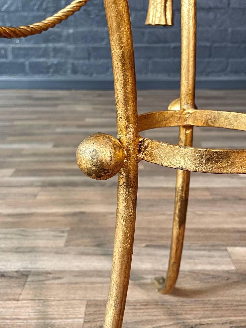 Italian Hollywood Regency Gilt Metal Rope & Tassel Side Table w/ Glass Top For Sale 5