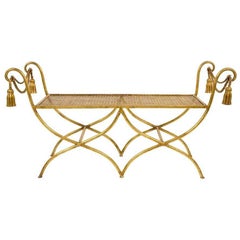 Italian Hollywood Regency Gilt Rope and Tassel Window/Garden Bench