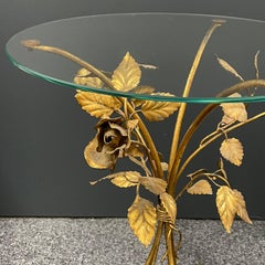 Italian Hollywood Regency Gilt Rose Flower Side Table, 1950s