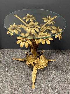 Italian Hollywood Regency Gilt Rose Flower Side Table Base only, 1960s