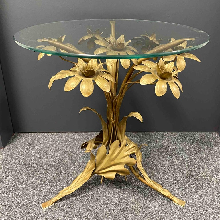Italian Hollywood Regency Gilt Rose Flower Side Table Base only, 1960s at 1stDibs flower