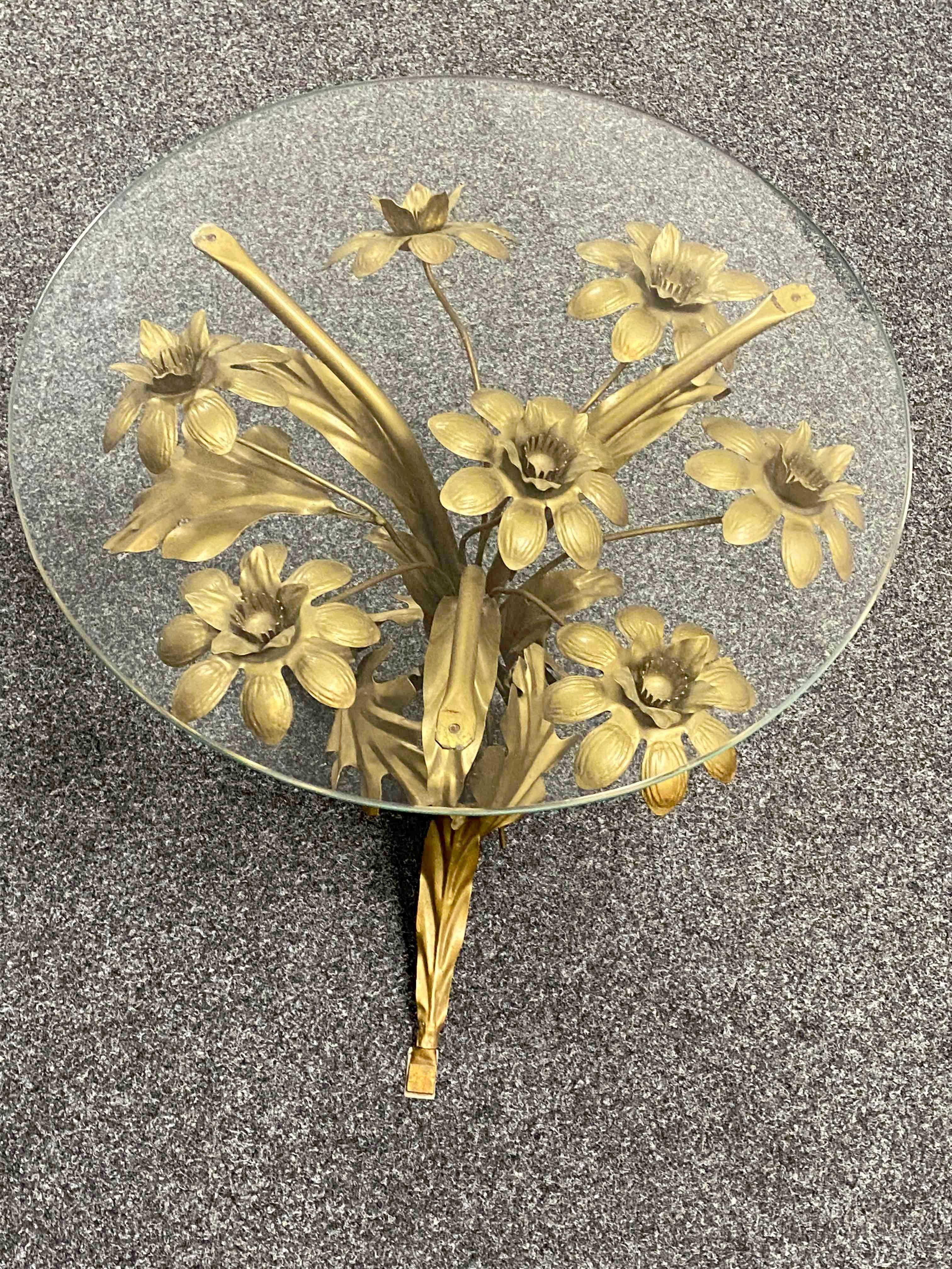 Metal Italian Hollywood Regency Gilt Rose Flower Side Table Base only, 1960s