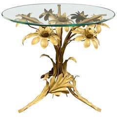 Italian Hollywood Regency Gilt Rose Flower Side Table Base only, 1960s