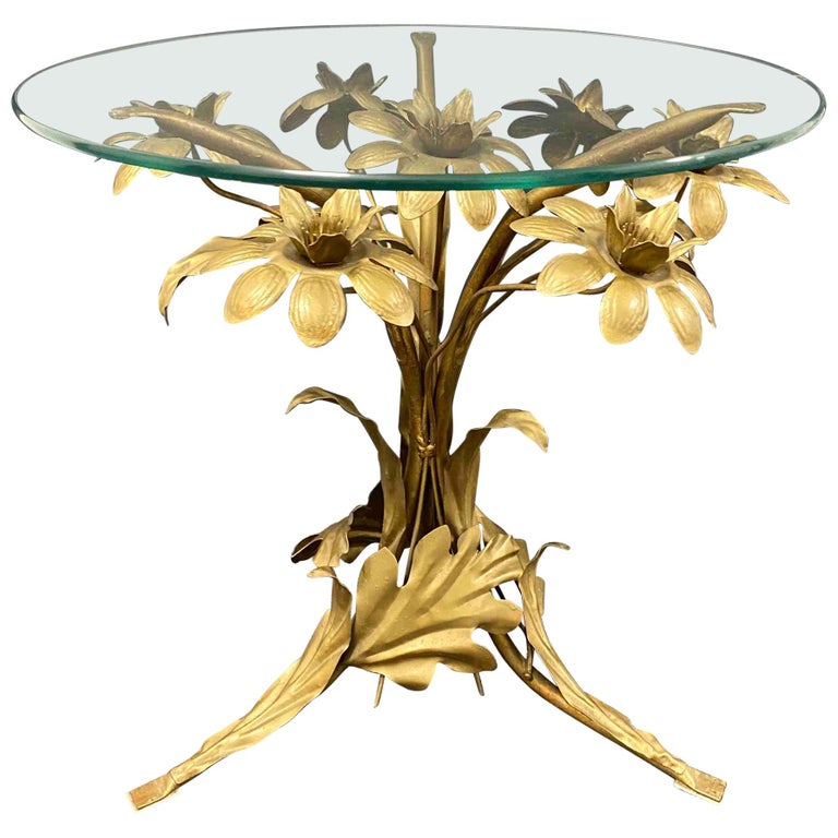 Italian Hollywood Regency Gilt Rose Flower Side Table Base only, 1960s at 1stDibs flower