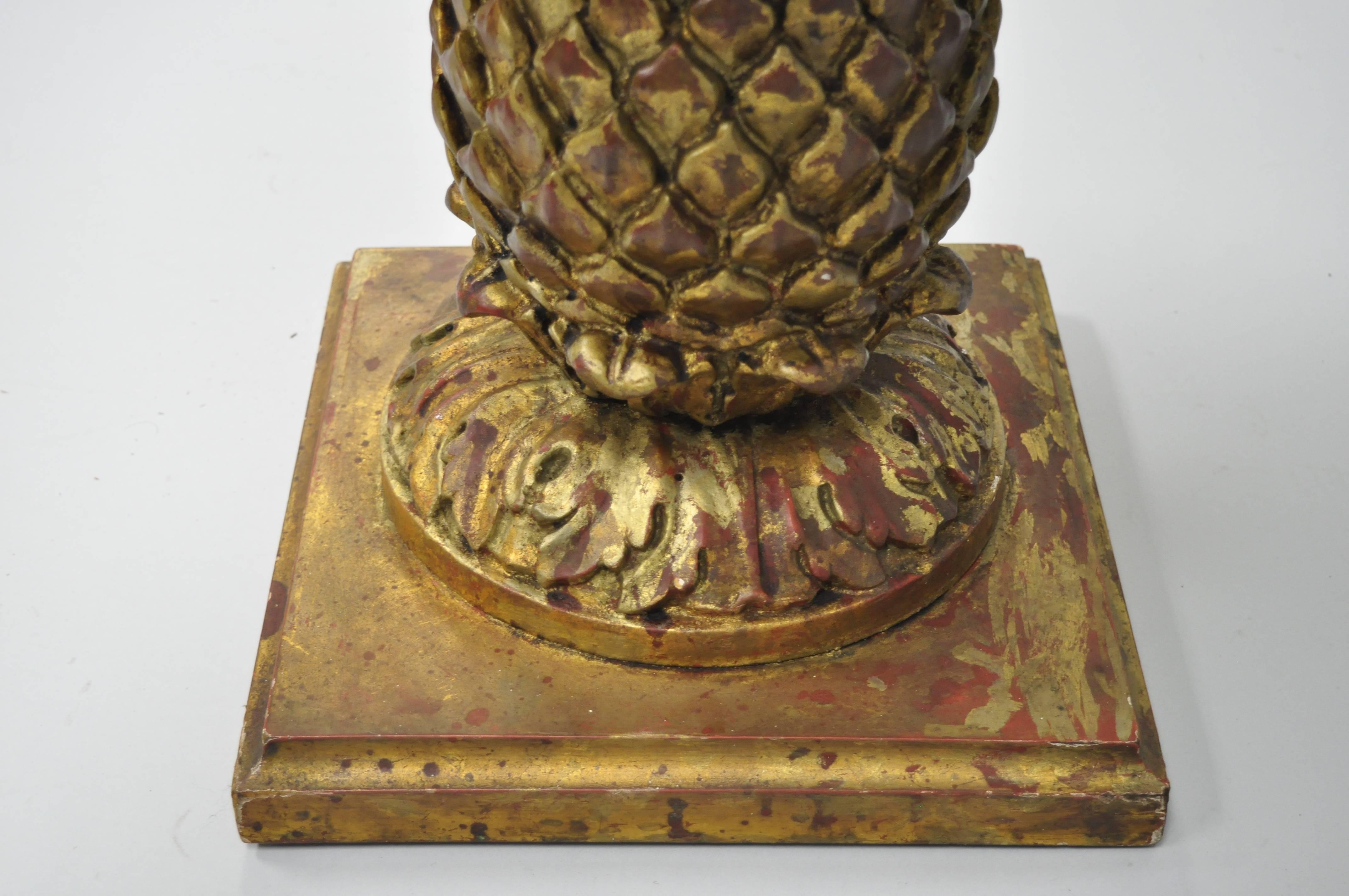 Italian Hollywood Regency Giltwood Carved Pineapple Travertine Top Side Table 2