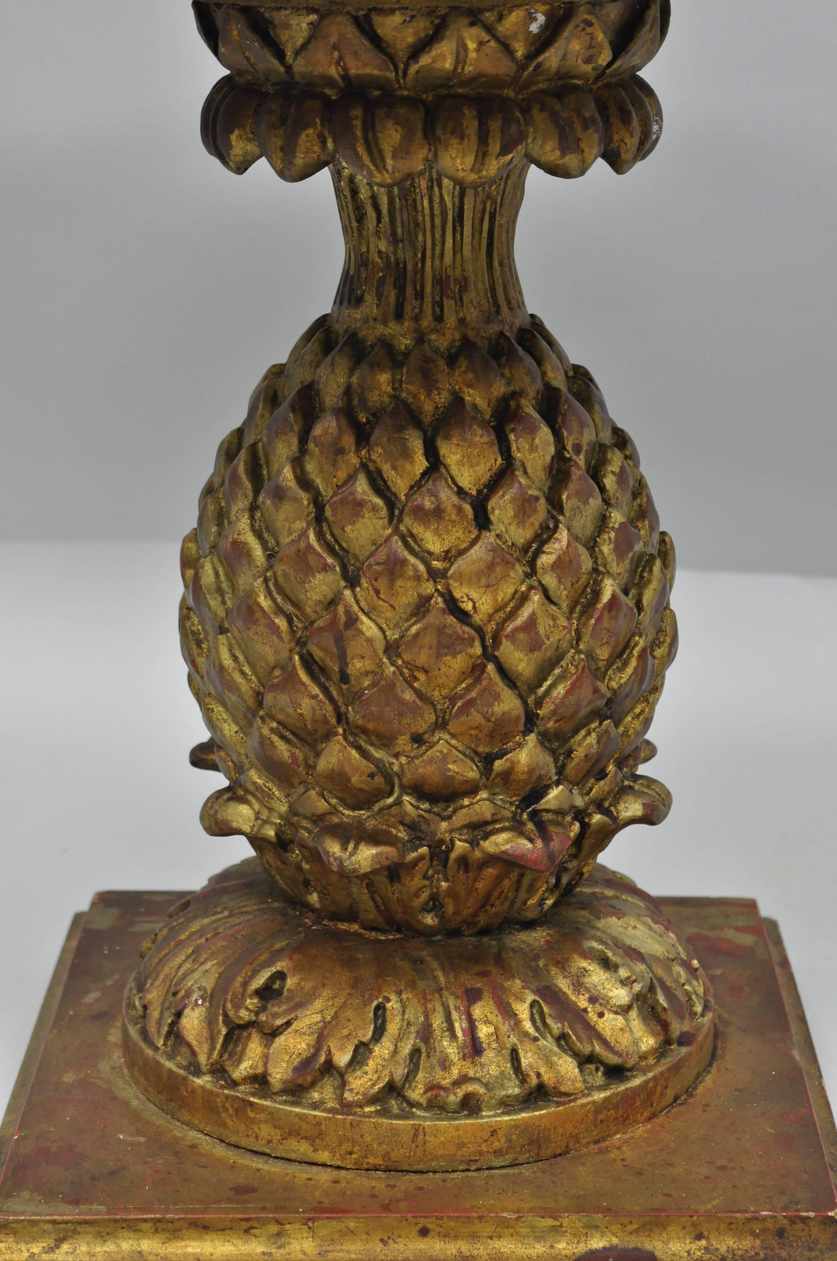 Italian Hollywood Regency Giltwood Carved Pineapple Travertine Top Side Table 3