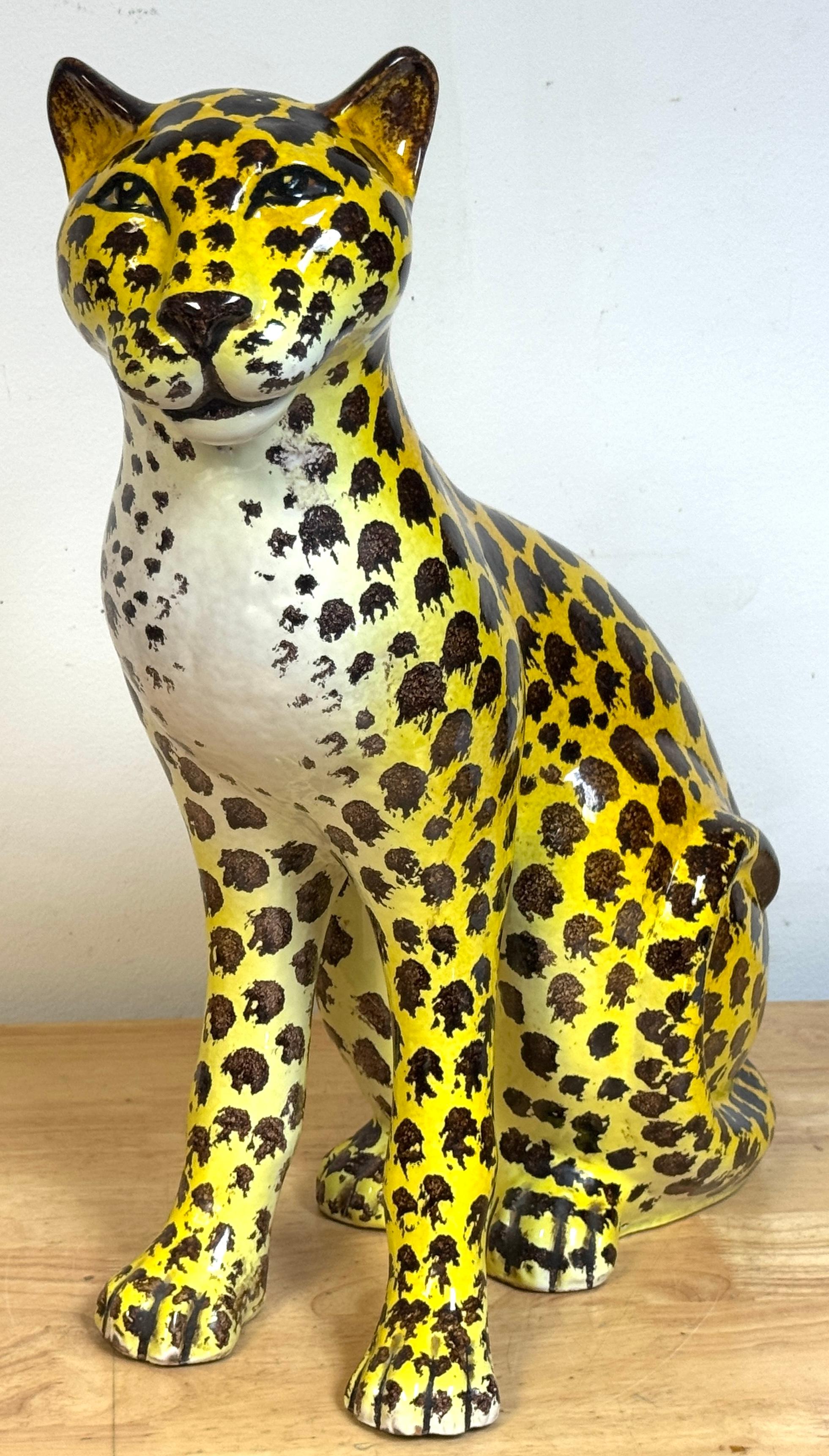 Italian Hollywood Regency Glazed Terracotta Leopard Cub, 1960s For Sale 5