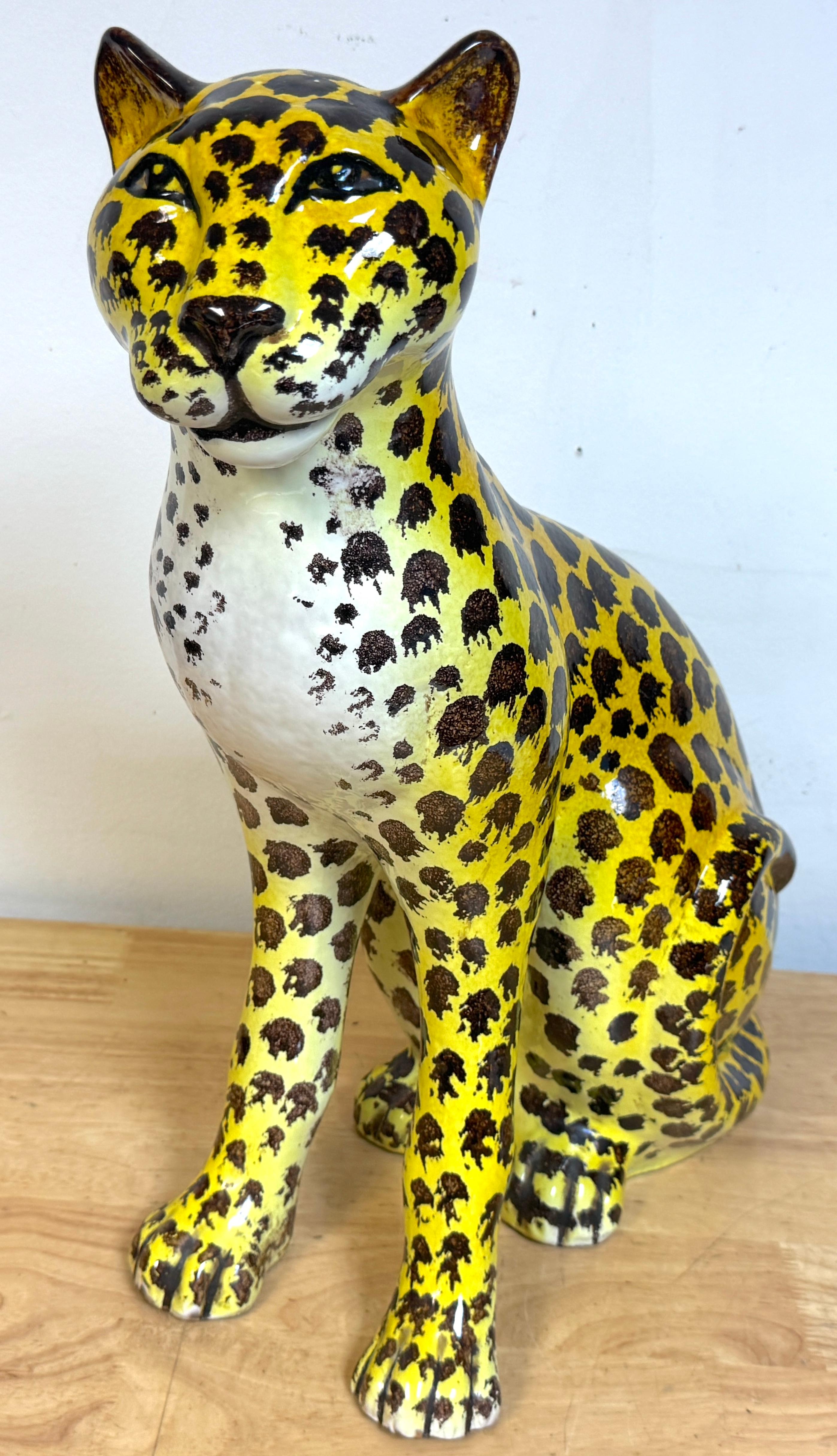 Italian Hollywood Regency Glazed Terracotta Leopard Cub, 1960s For Sale 8