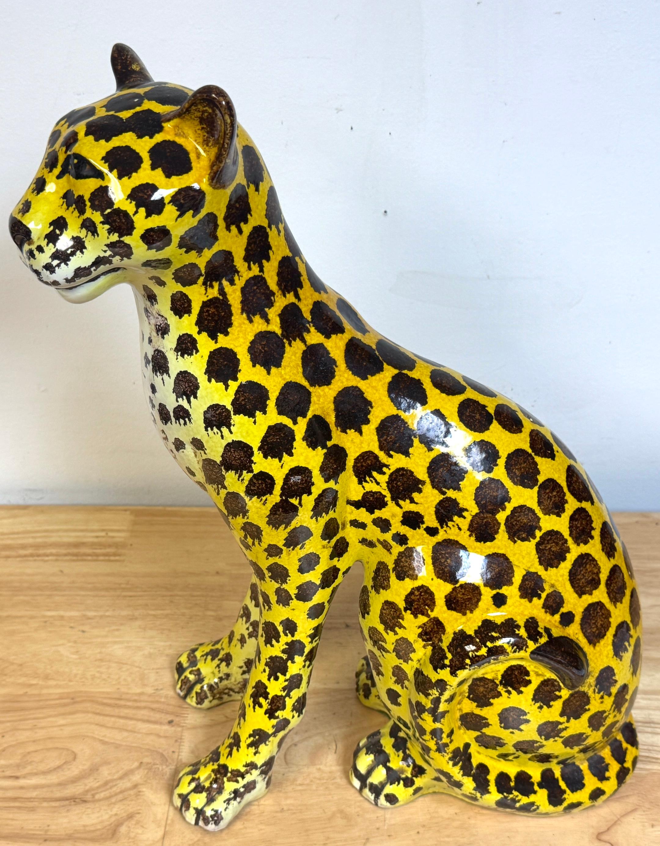Italian Hollywood Regency Glazed Terracotta Leopard Cub, 1960s For Sale 9