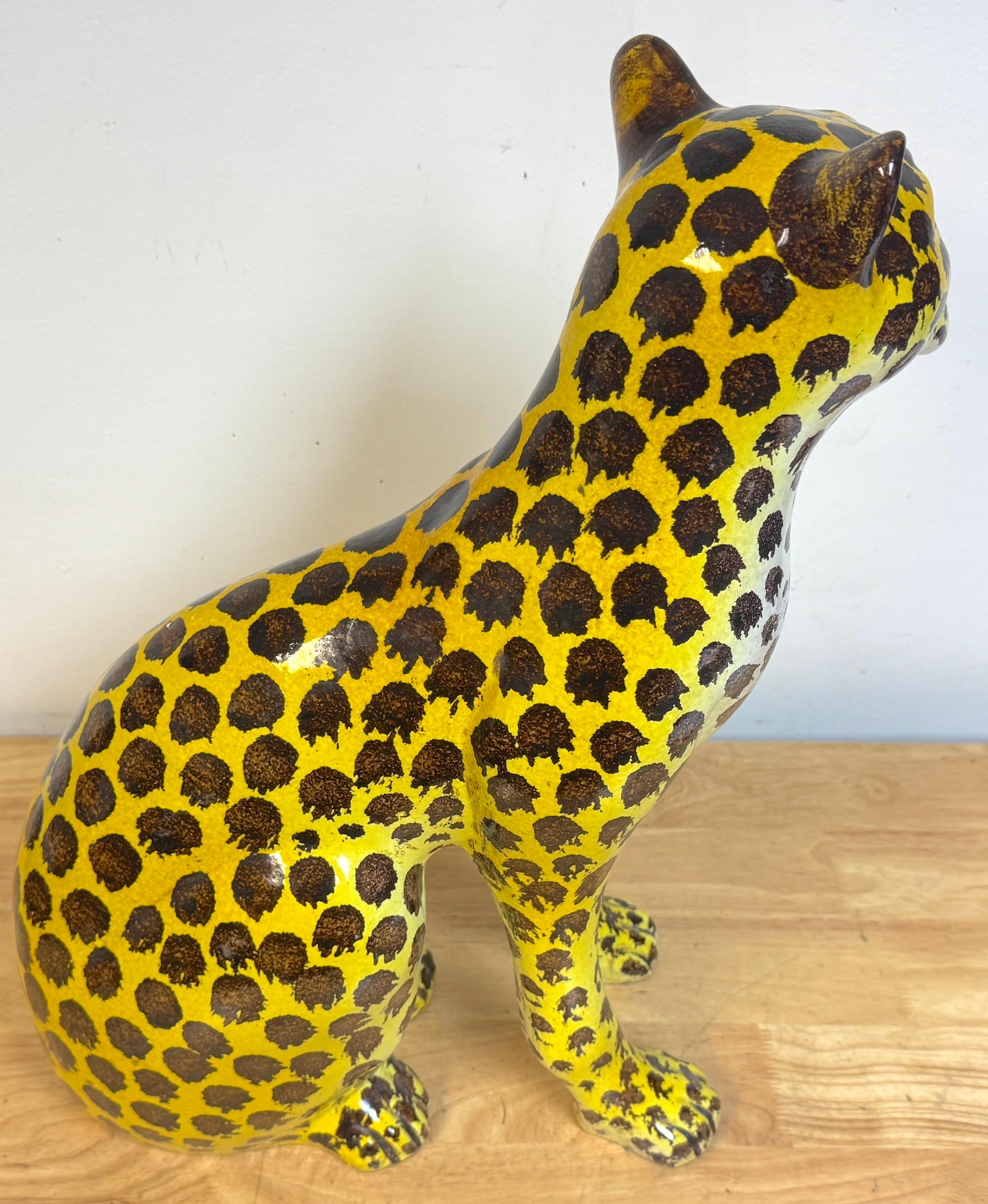 Italian Hollywood Regency Glazed Terracotta Leopard Cub, 1960s For Sale 10