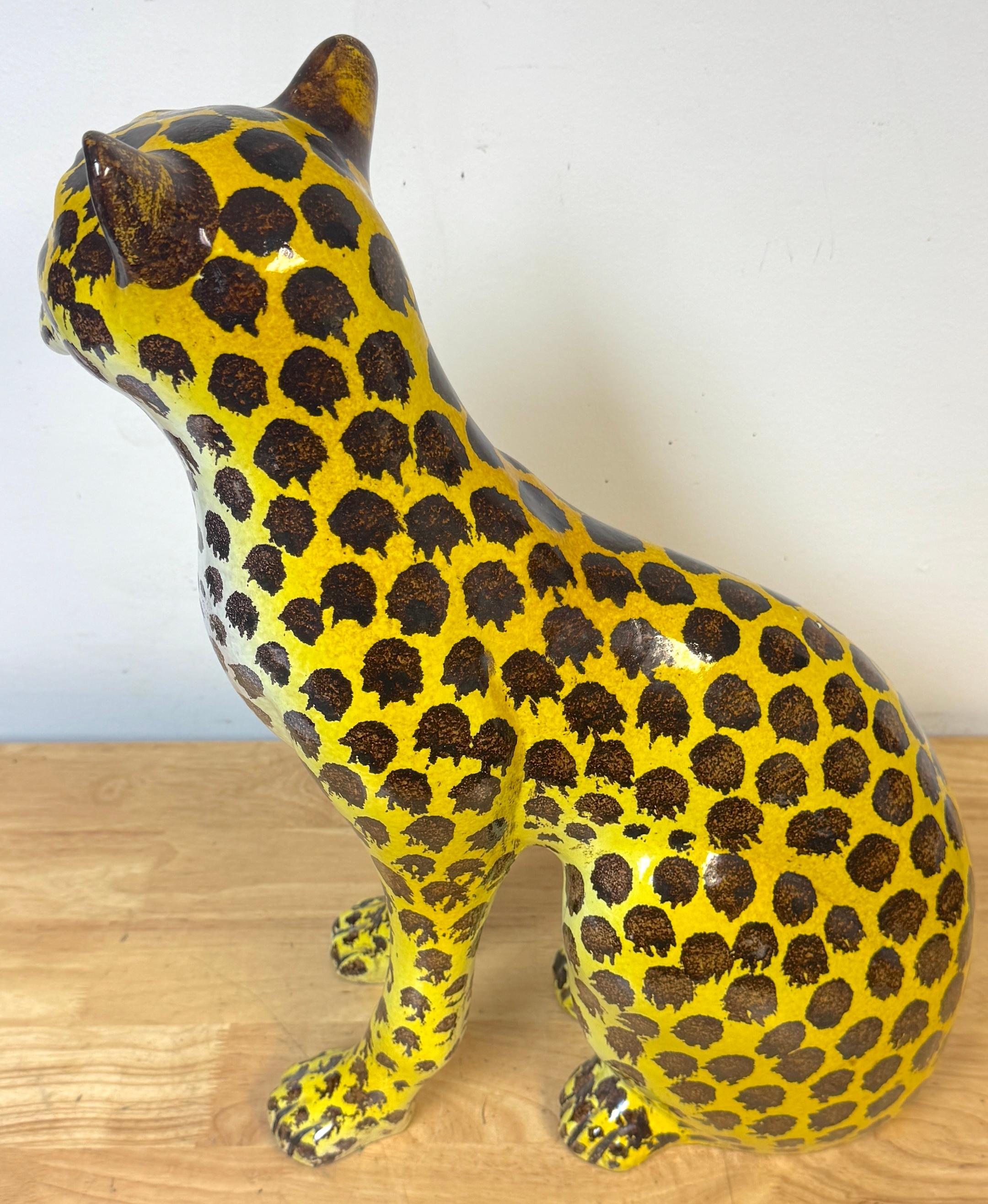 Italian Hollywood Regency Glazed Terracotta Leopard Cub, 1960s For Sale 1