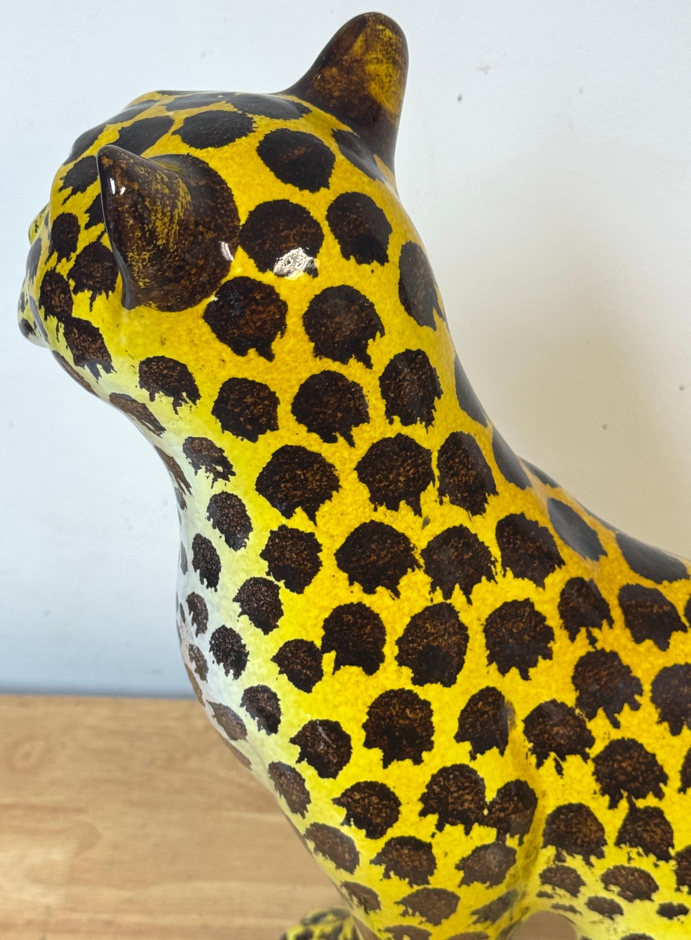 Italian Hollywood Regency Glazed Terracotta Leopard Cub, 1960s For Sale 2