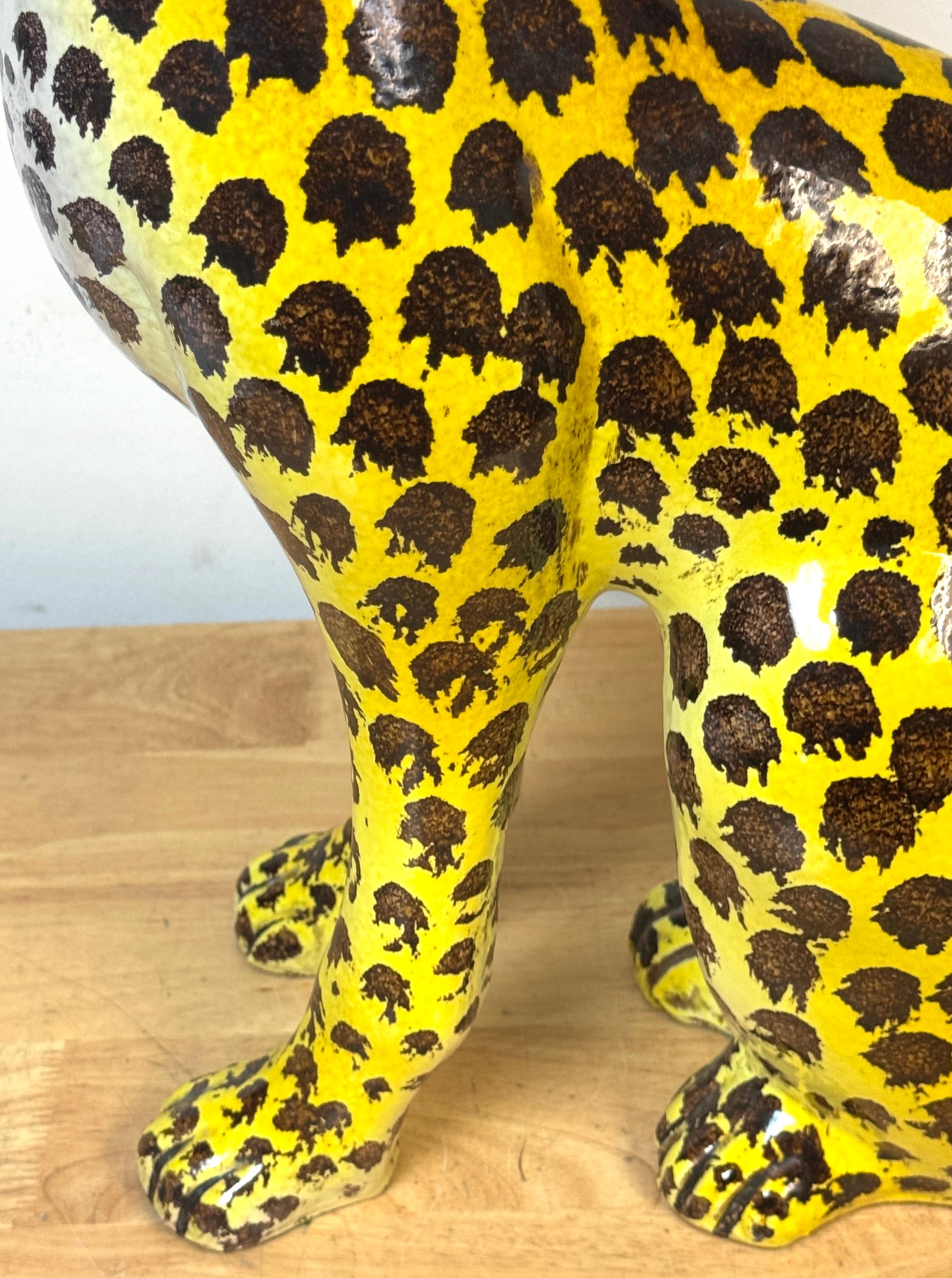Italian Hollywood Regency Glazed Terracotta Leopard Cub, 1960s For Sale 3