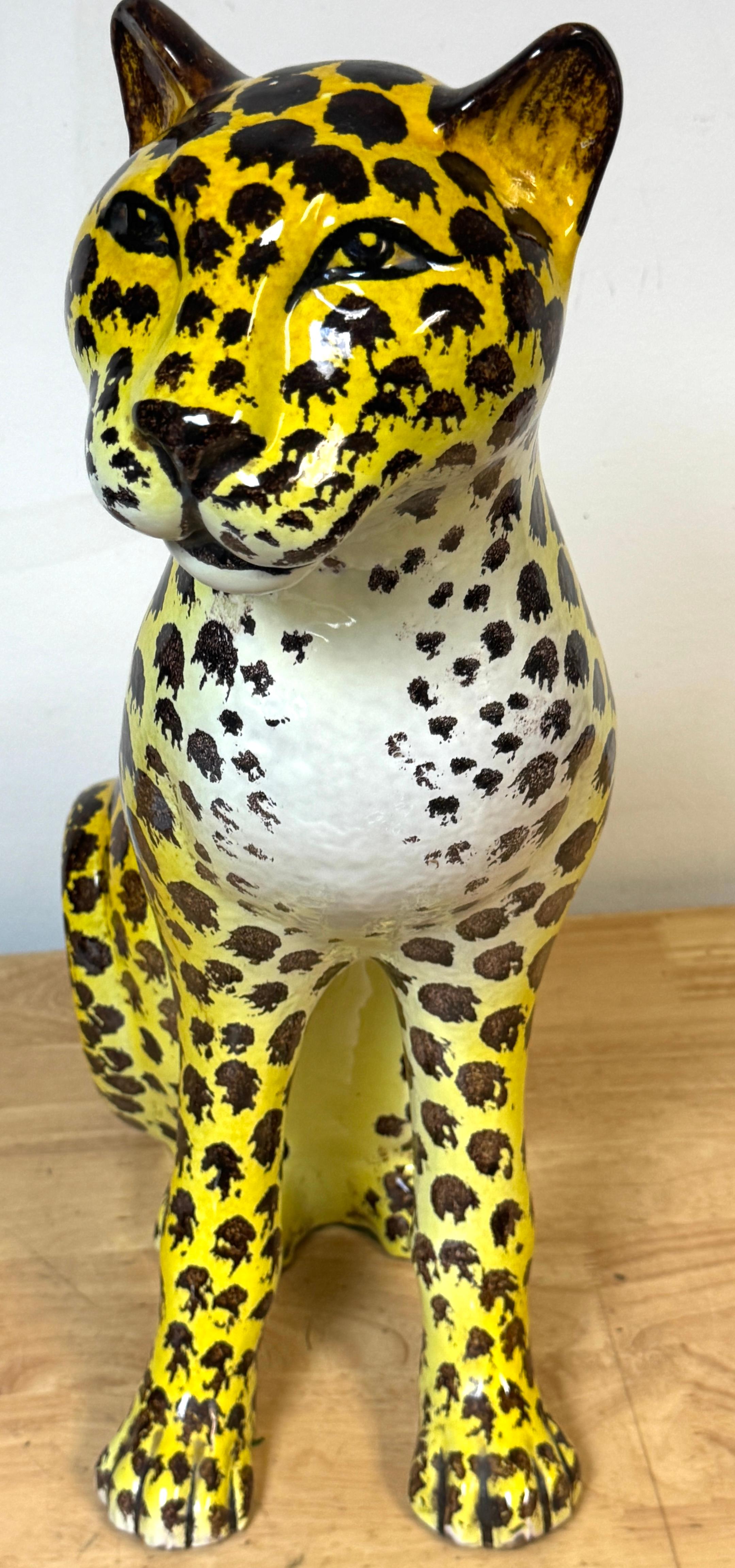 Italian Hollywood Regency Glazed Terracotta Leopard Cub, 1960s For Sale 4