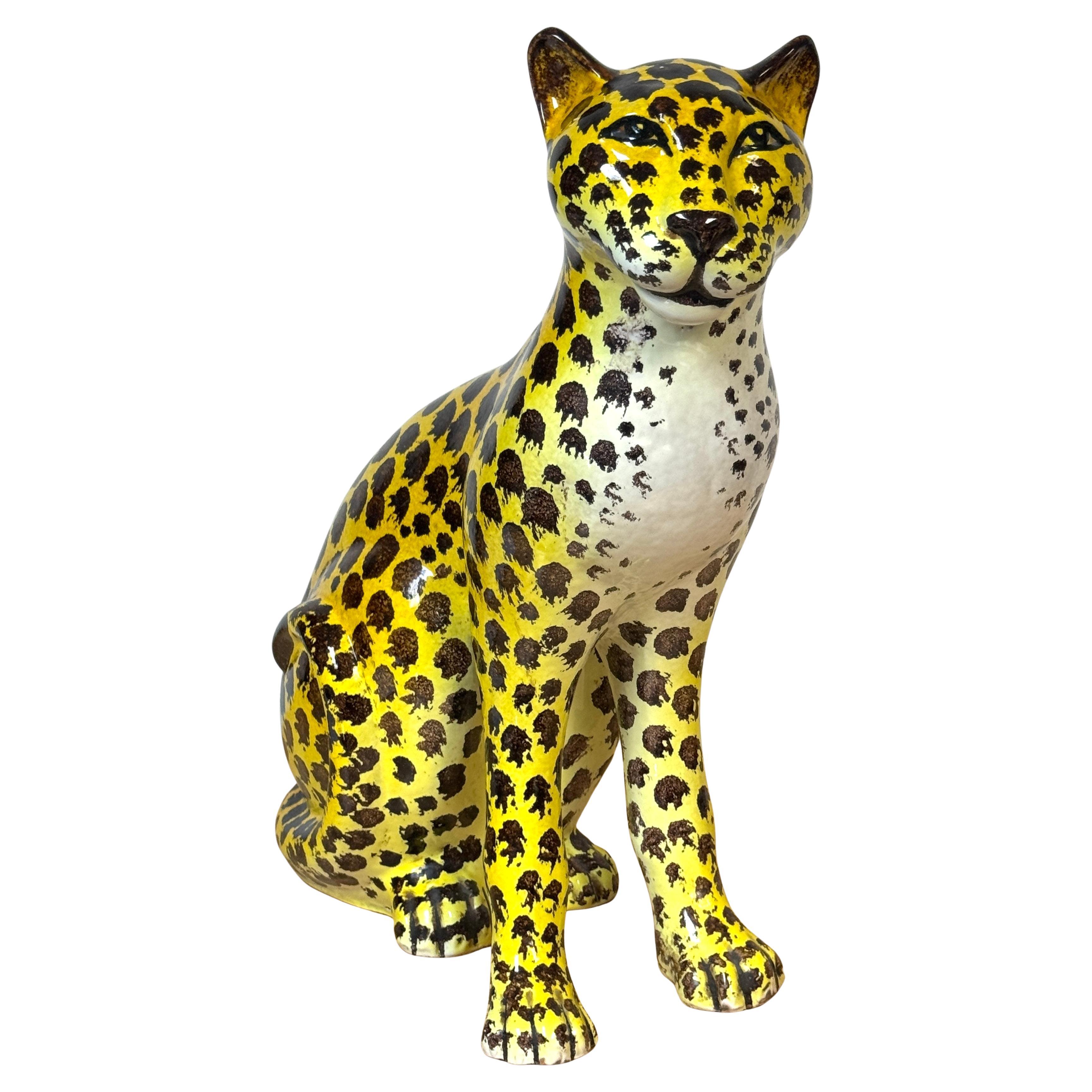 Italian Hollywood Regency Glazed Terracotta Leopard Cub, 1960s For Sale