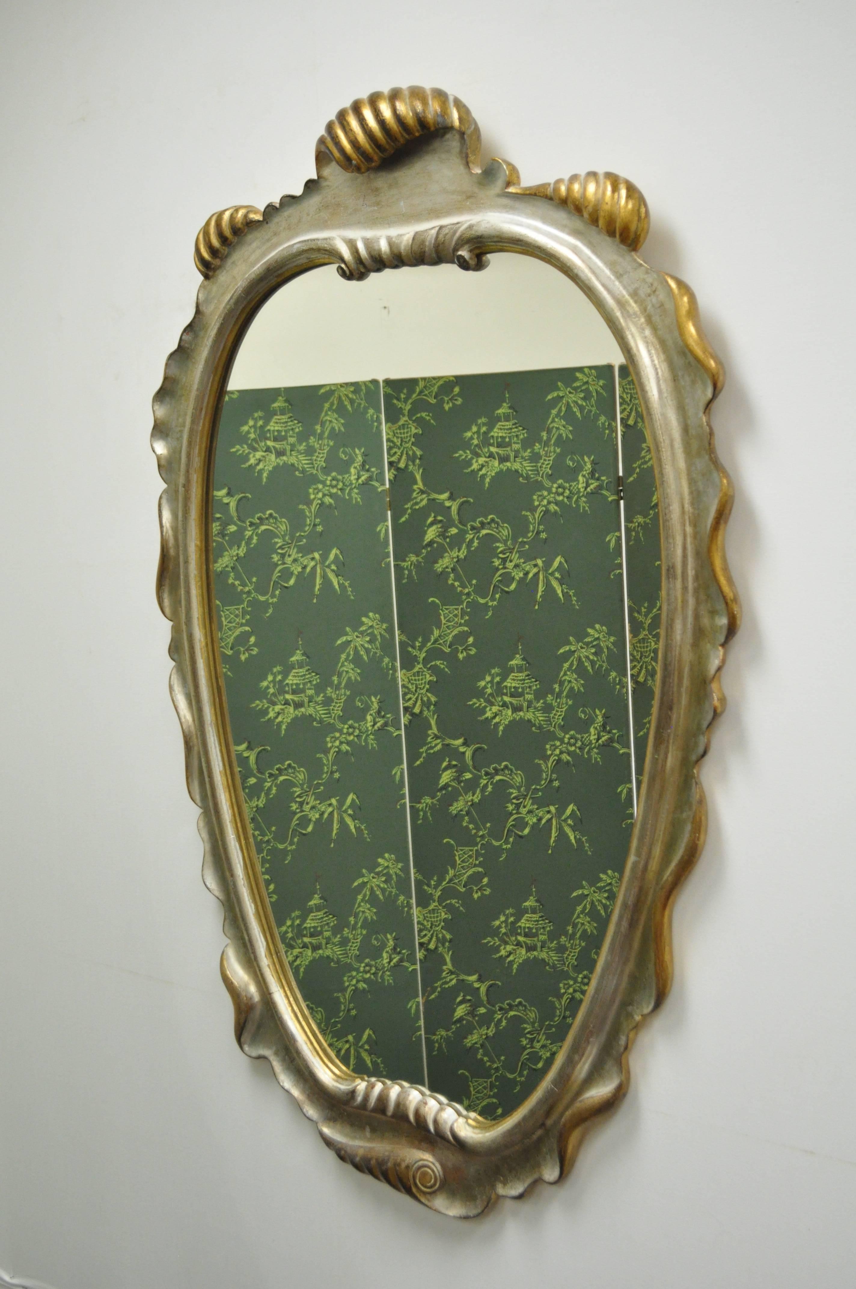 Italian Hollywood Regency Gold and Silver Giltwood Mirror after Dorothy Draper For Sale 4