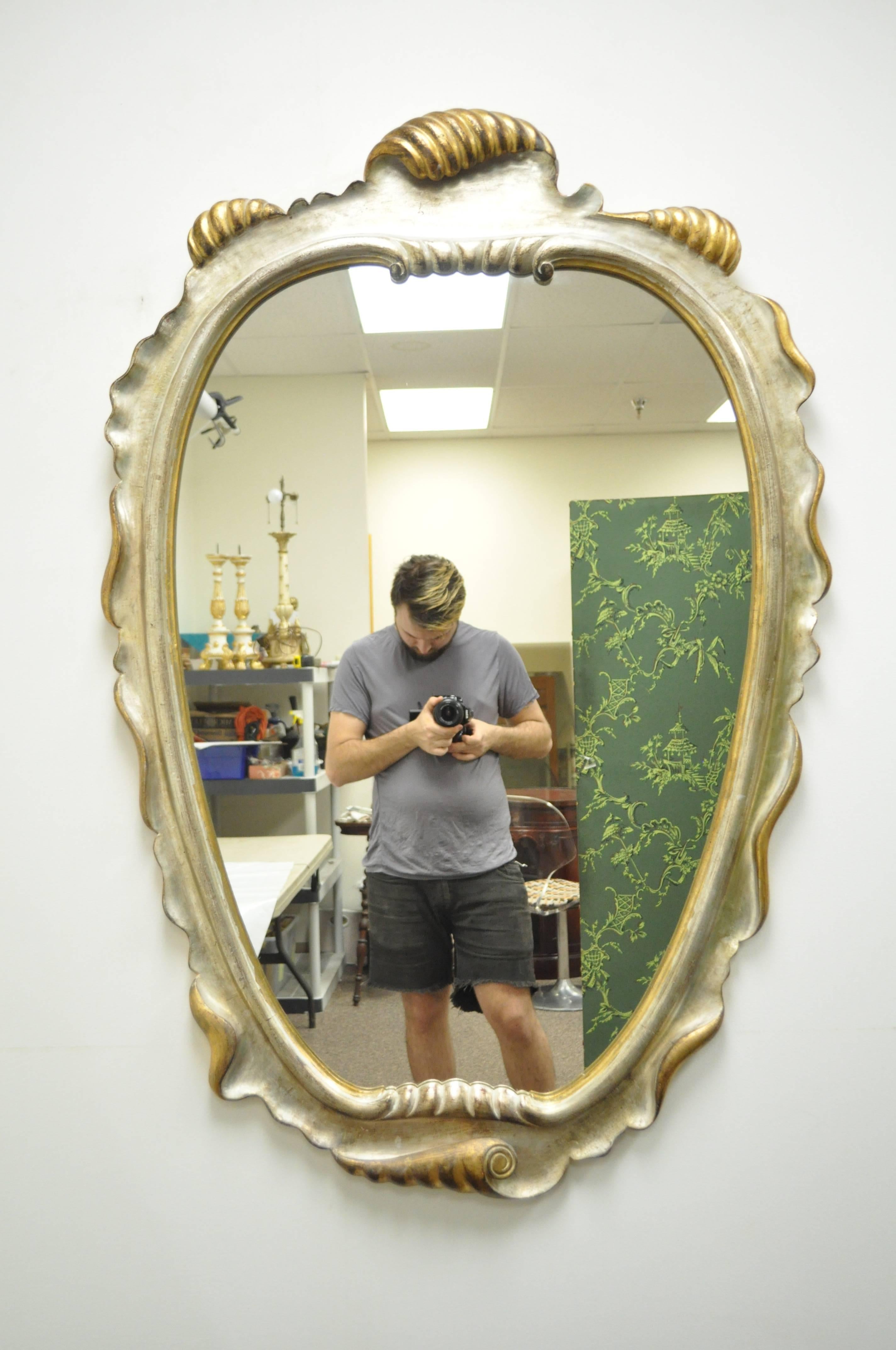 Italian Hollywood Regency Gold and Silver Giltwood Mirror after Dorothy Draper For Sale 1