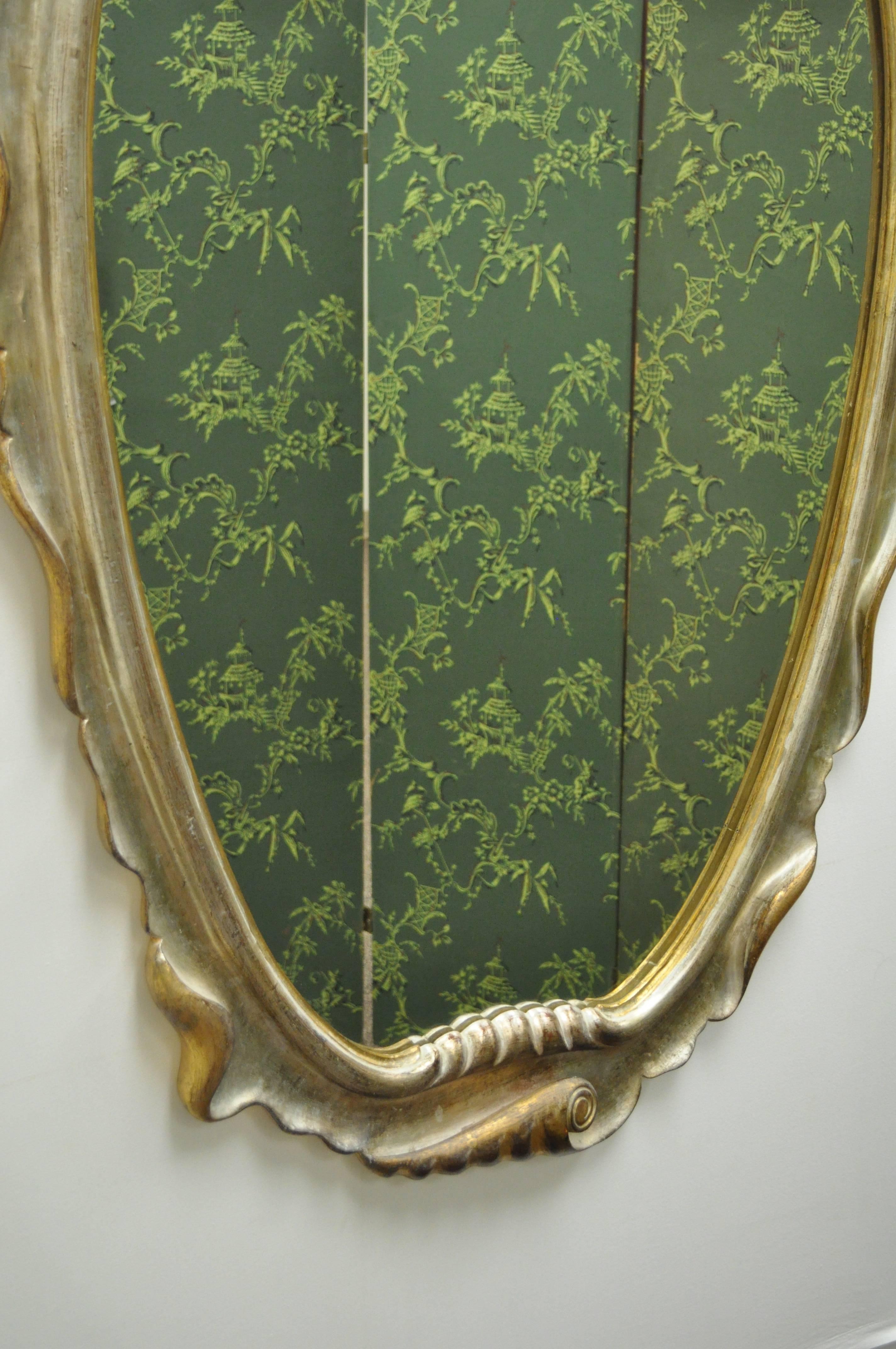 Italian Hollywood Regency Gold and Silver Giltwood Mirror after Dorothy Draper For Sale 3