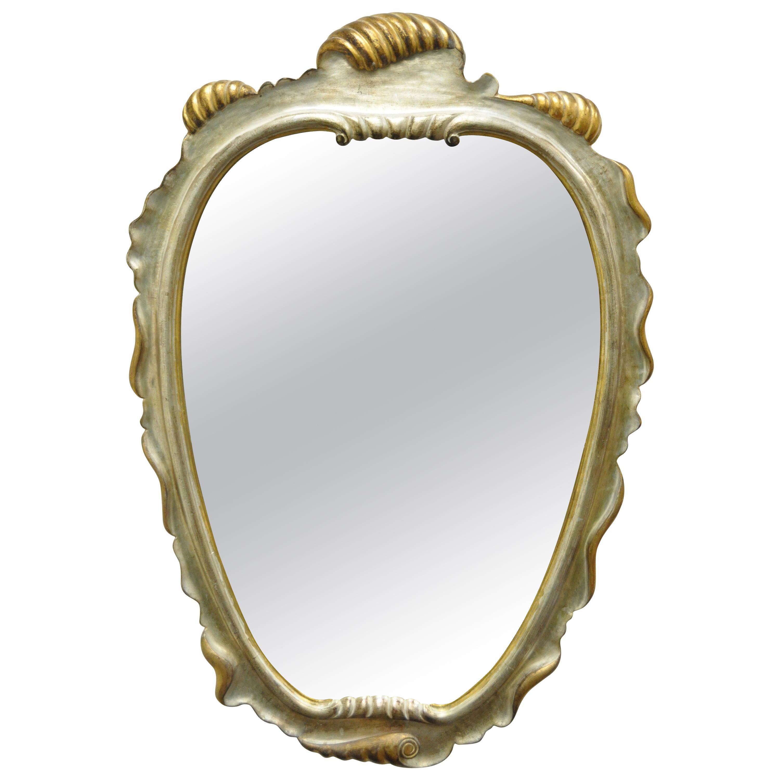 Italian Hollywood Regency Gold and Silver Giltwood Mirror after Dorothy Draper For Sale