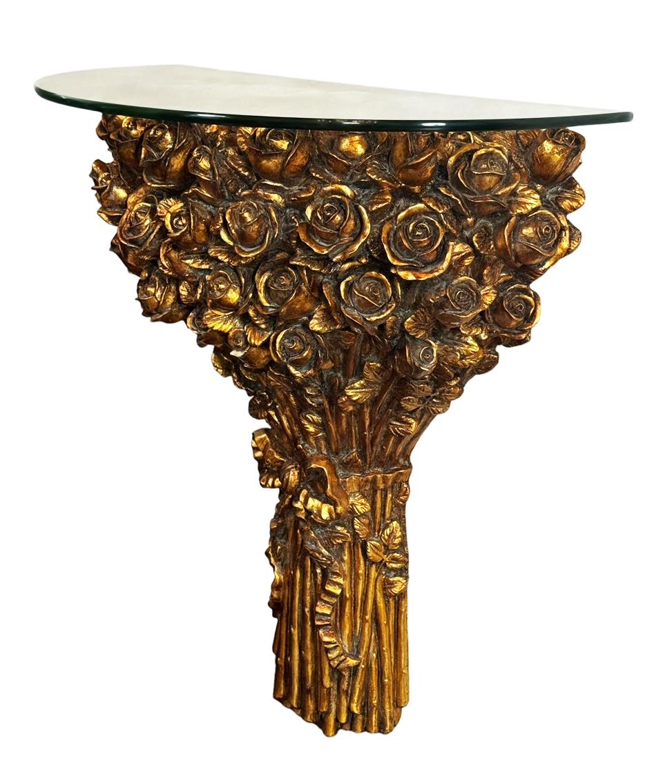 Italian Hollywood Regency Gold Floral Wall Mounted Console Table or Shelf In Good Condition In Philadelphia, PA
