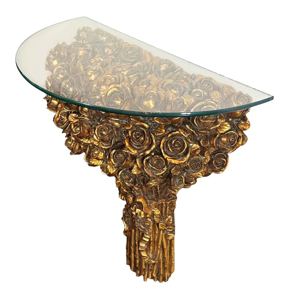 Italian Hollywood Regency Gold Floral Wall Mounted Console Table or Shelf 1