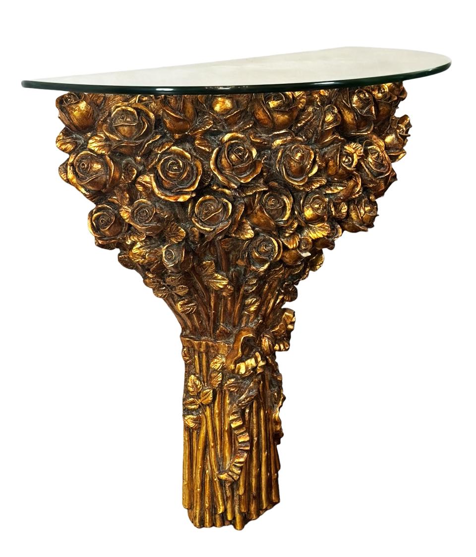 Italian Hollywood Regency Gold Floral Wall Mounted Console Table or Shelf 3