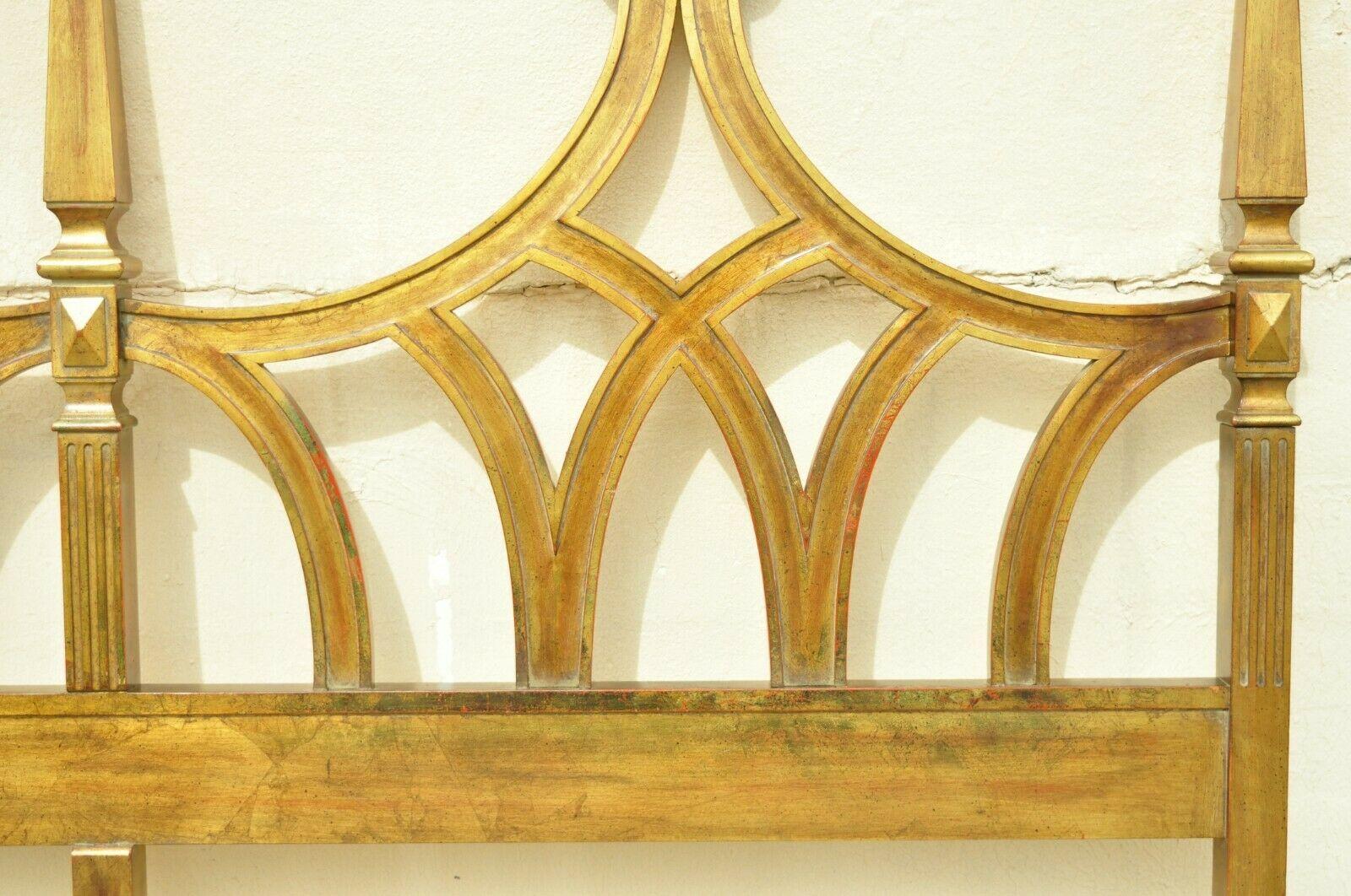 Italian Hollywood Regency Gold Gilt Carved Wood King Size Post Bed Headboard 1