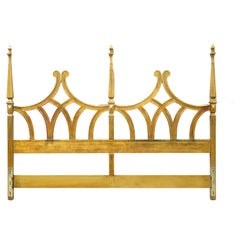 Italian Hollywood Regency Gold Gilt Carved Wood King Size Post Bed Headboard