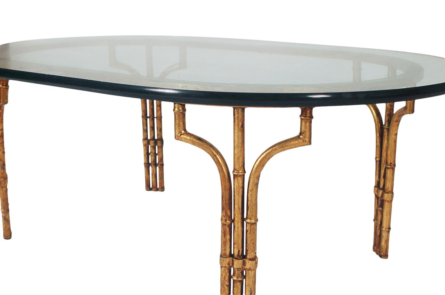 Italian Hollywood Regency Gold Gilt Faux Bamboo & Glass Oval Cocktail Table 4