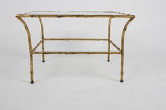 Italian Hollywood Regency Gold Gilt Faux Bamboo Glass Top Side or End Table